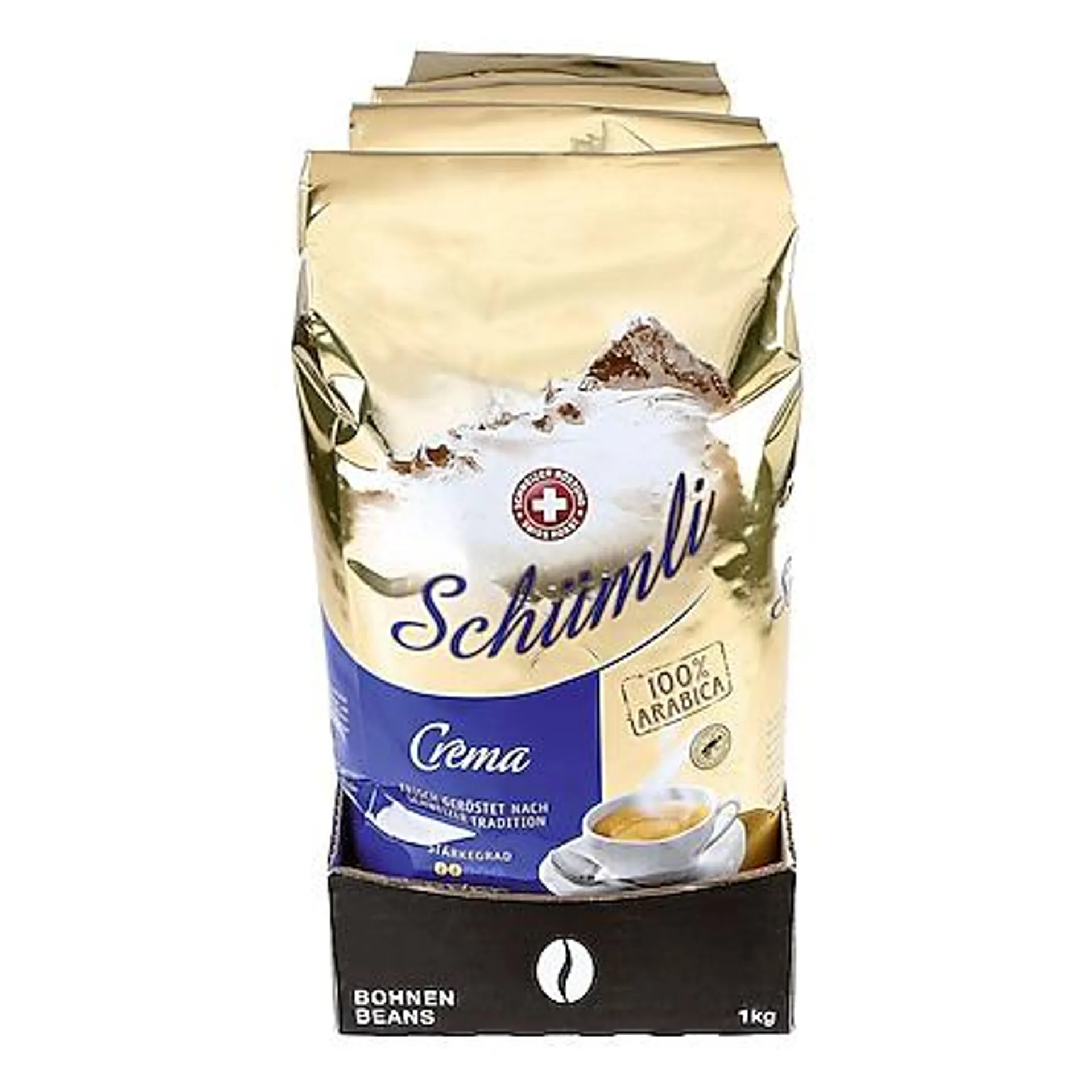 Schweizer Schümli Crema ganze Kaffeebohnen 1000 g, 4er Pack