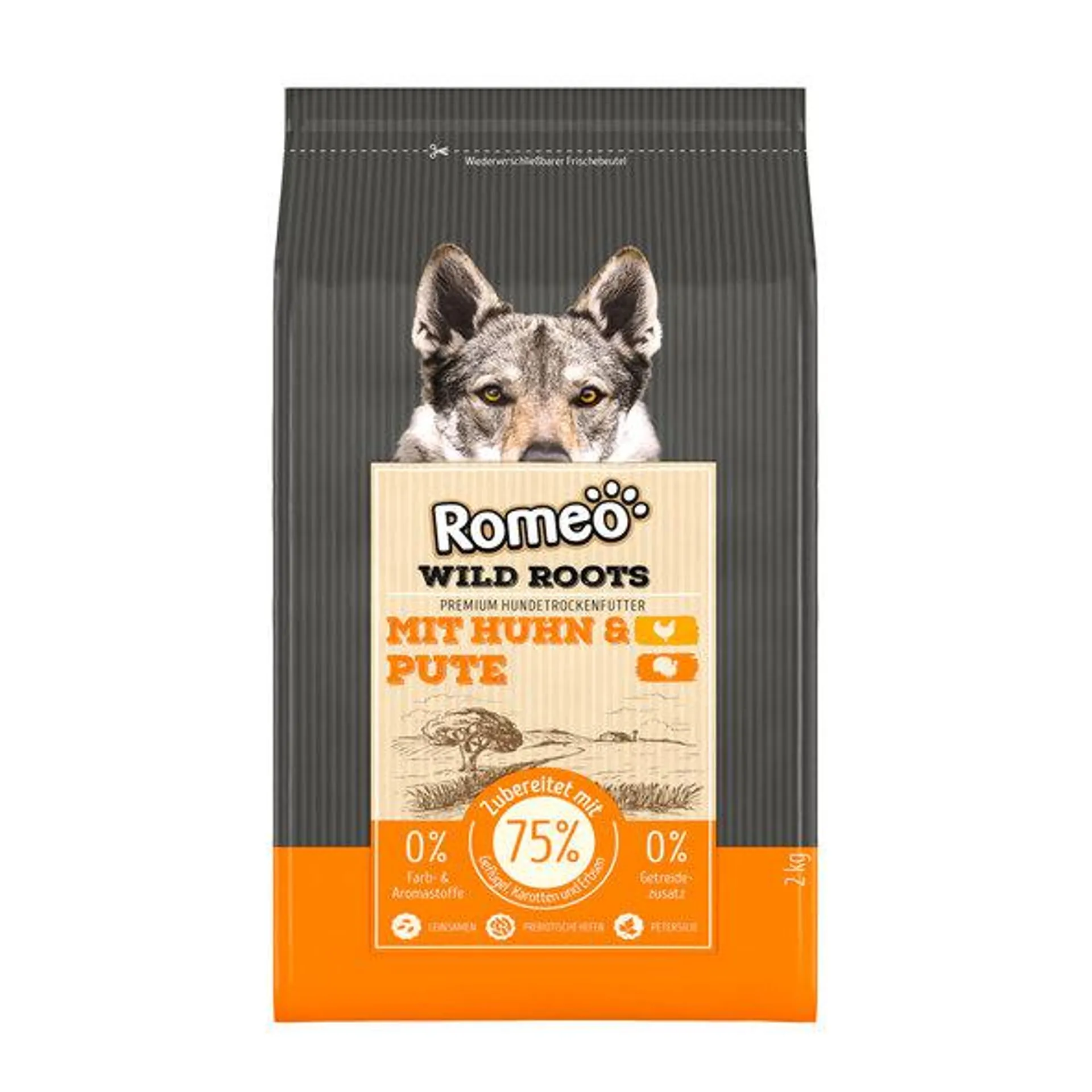 Premium Hunde-Trockenfutter Wild Roots, 4 x 2 kg, Huhn & Pute