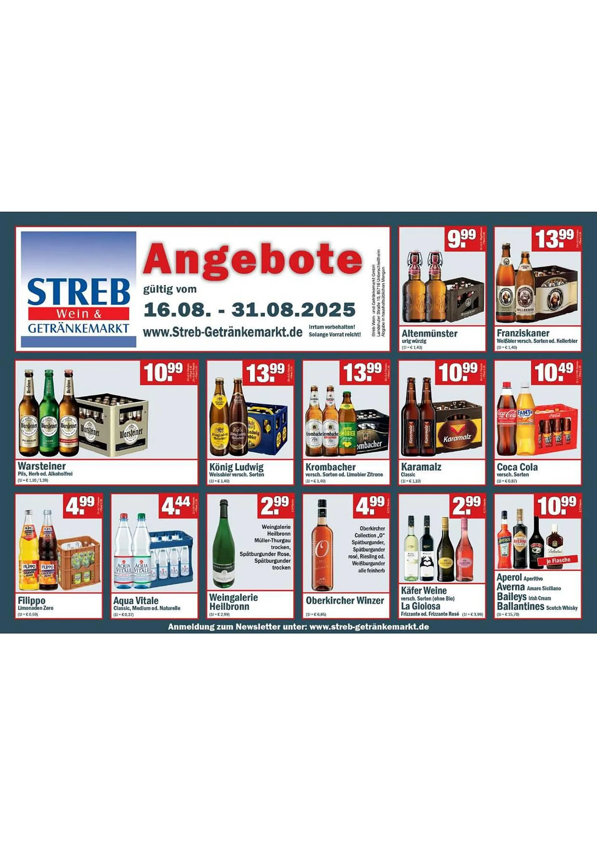 Streb Getränkemarkt Prospekt von 16. August bis 31. August 2025 - Prospekt seite 1