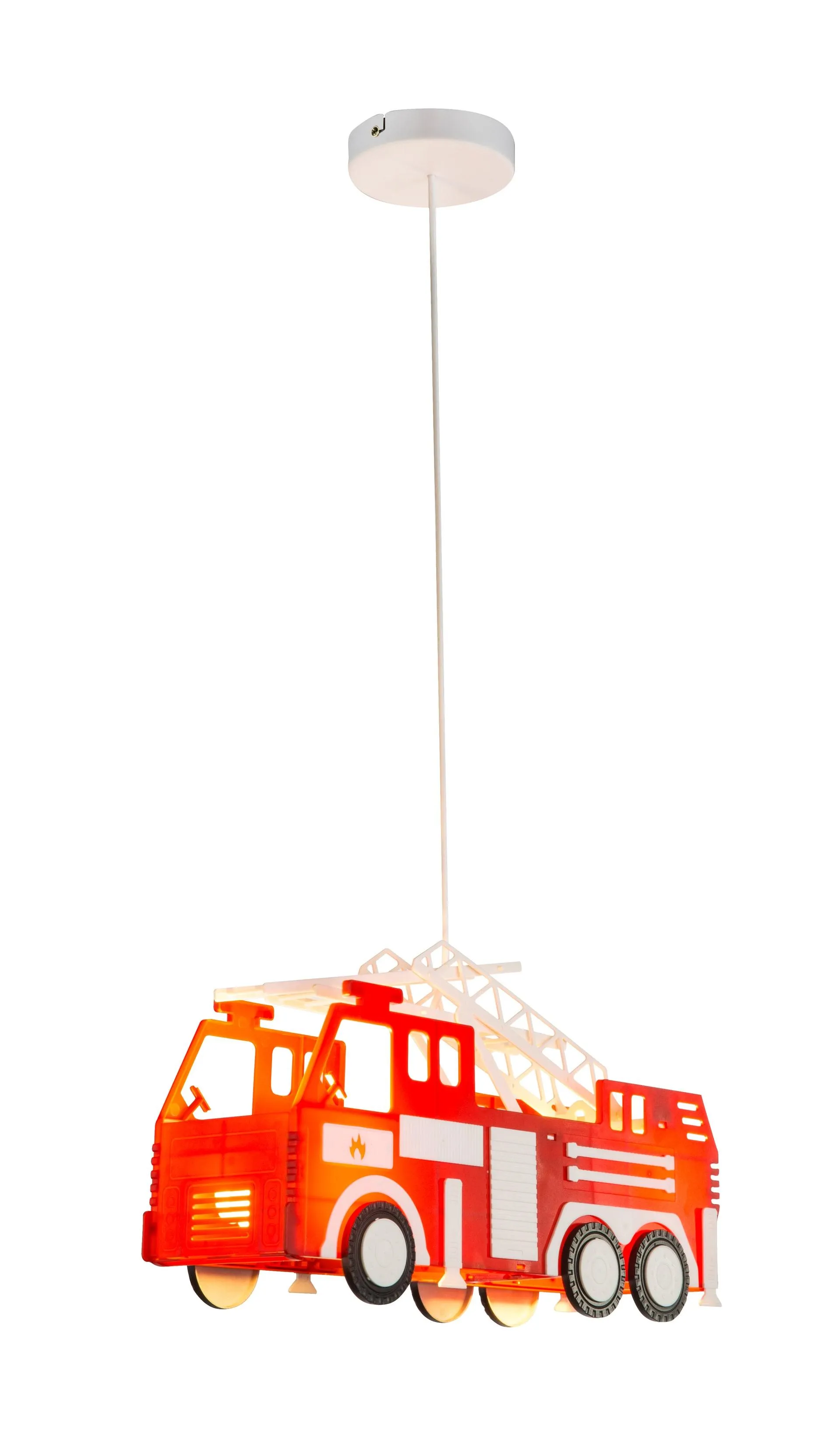 GLOBO Retrofit Kinderlampe Pendel Kita Feuerwehr 43x13,5cm H120cm