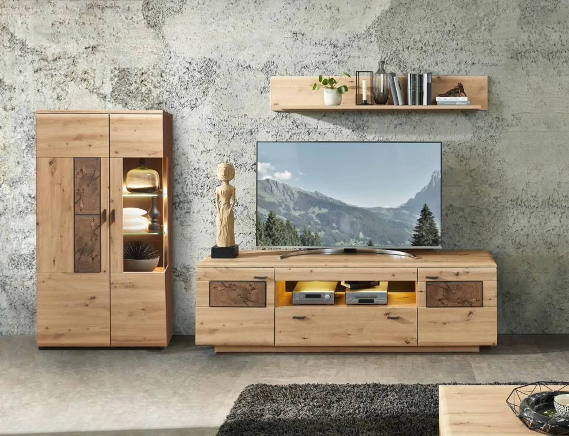 Wohnwand 3-tlg 305cm MADERA von Wohn-Concept Artisan Eiche / Hirnholz