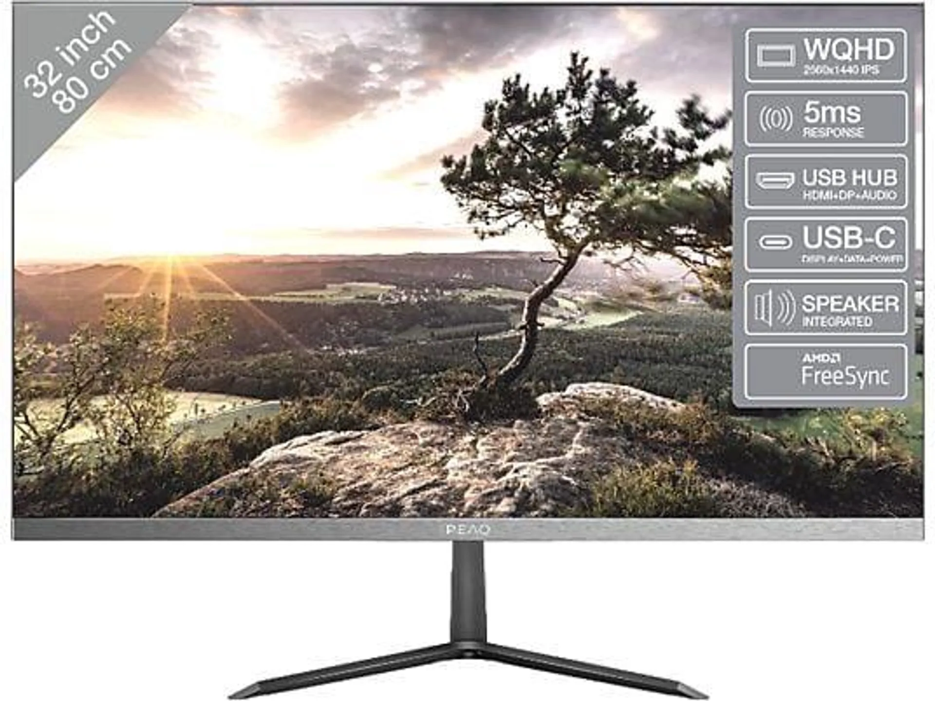 PEAQ PMO S323-IQSC 32 Zoll WQHD Slim Monitor (5 ms Reaktionszeit, 75 Hz)