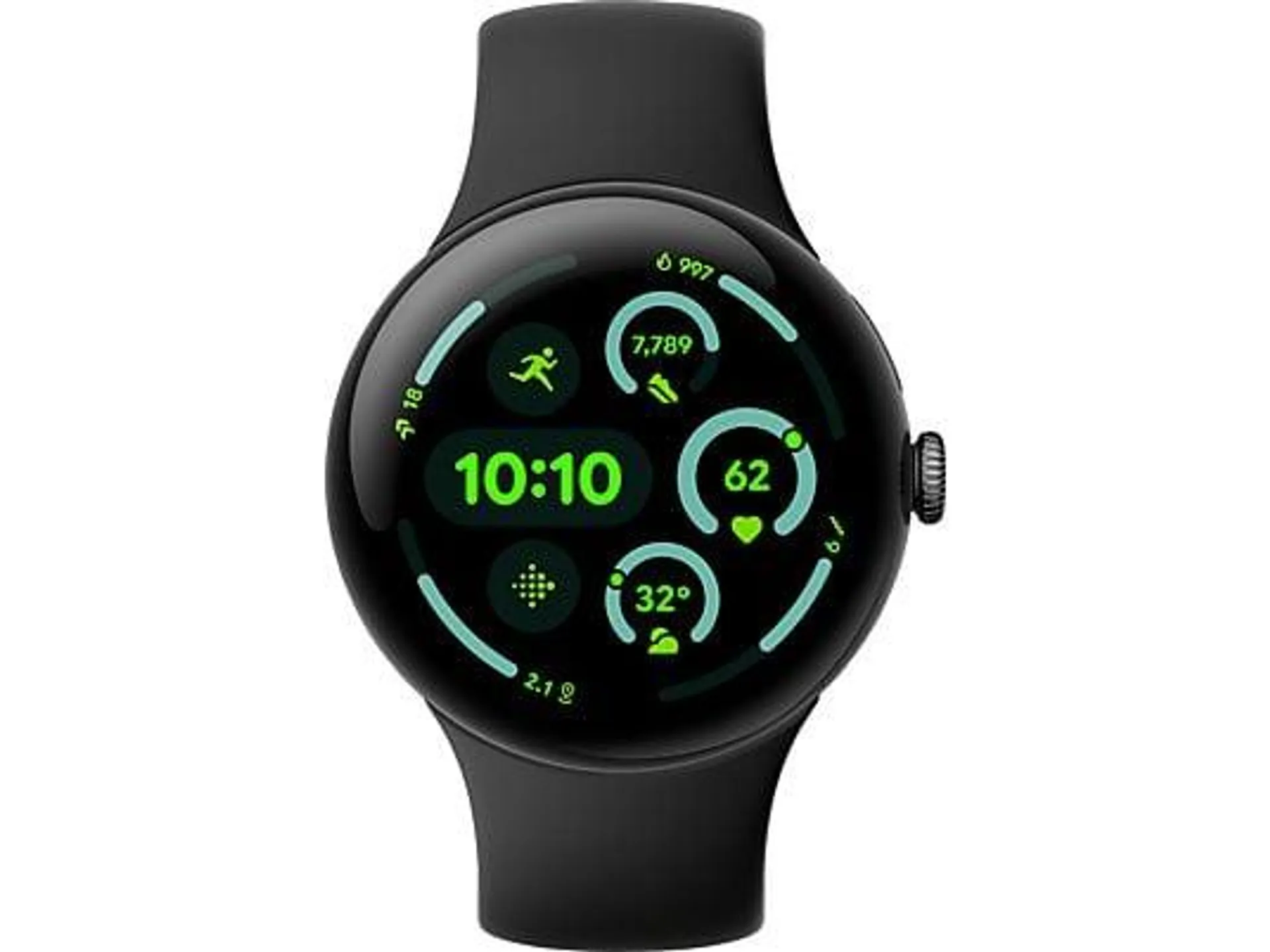 GOOGLE Pixel Watch 3 (Wi-Fi) 45 mm, Smartwatch Aluminium Fluorelastomer, 150–185 mm, 165–215 mm, Obsidian