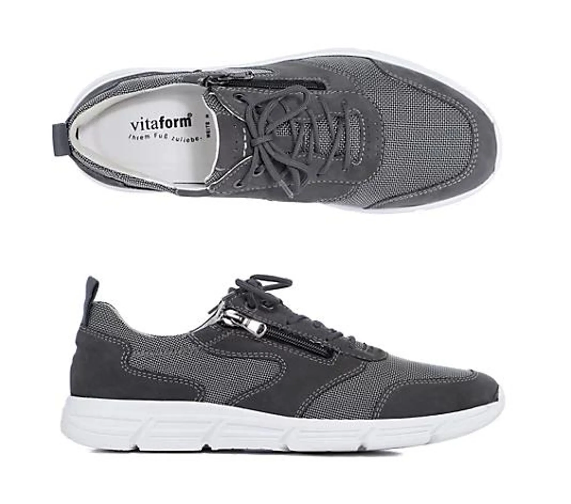 VITAFORM Herren-Sneaker Leder & Mesh Reißverschluss weiße Sohle