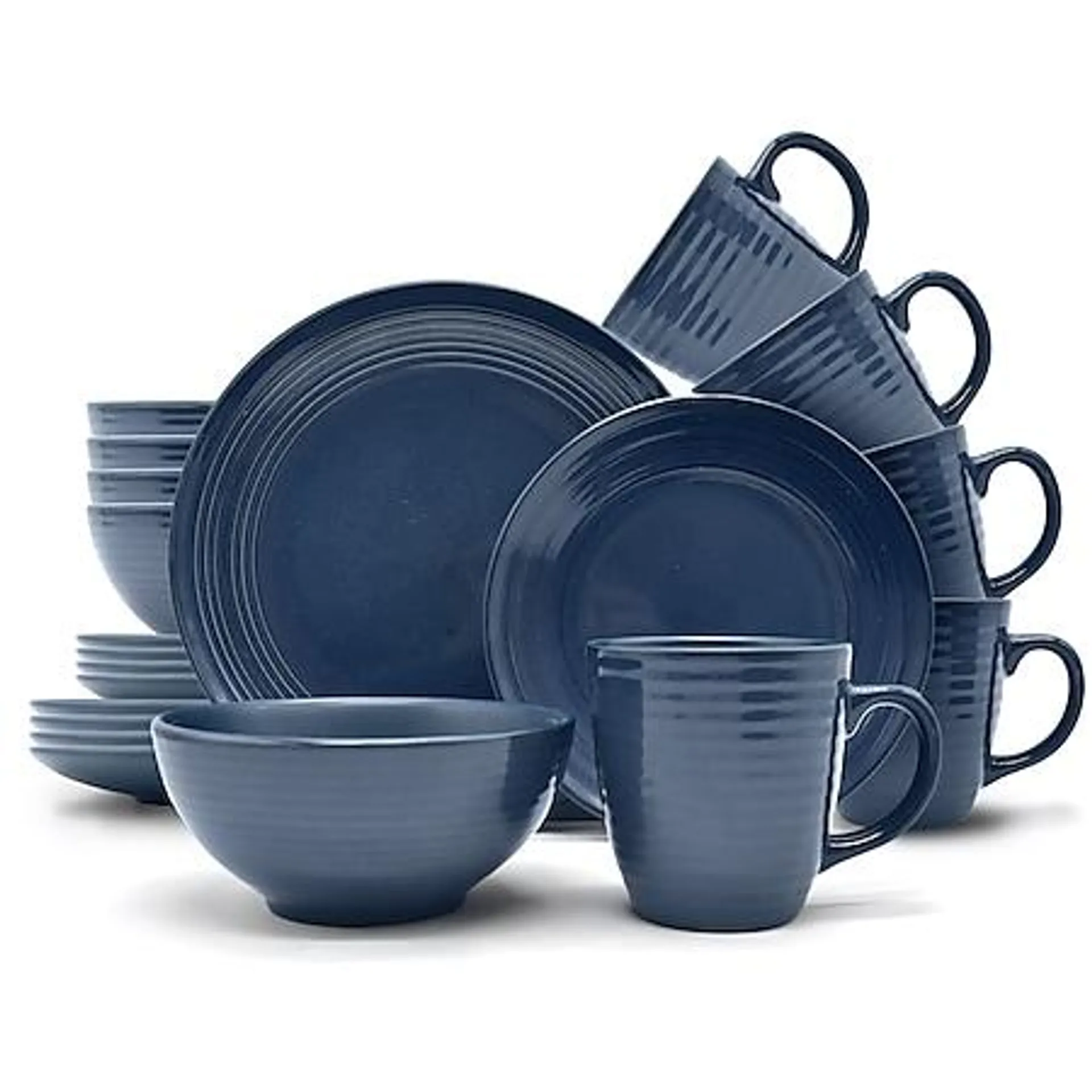 Echtwerk 24-teiliges Vintage Kombiservice "Alicia" Modern-Design für 6 Personen, Stilvolles dunkelblaues Geschirrset aus Stoneware mit 6 x Speiseteller, 6 x Beilagenteller, 6 x Schüssel, 6 x Teetassen