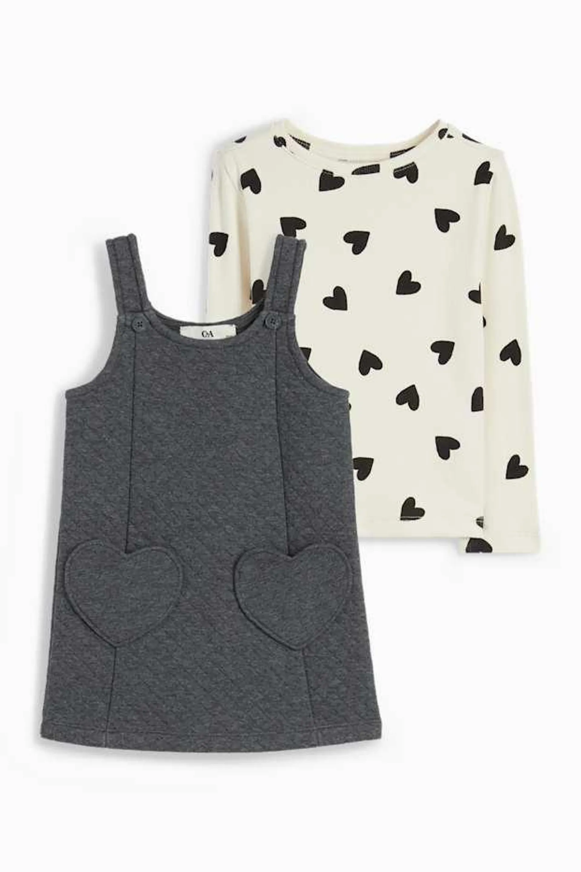 Heart - set - long sleeve top and pinafore dress - 2 piece