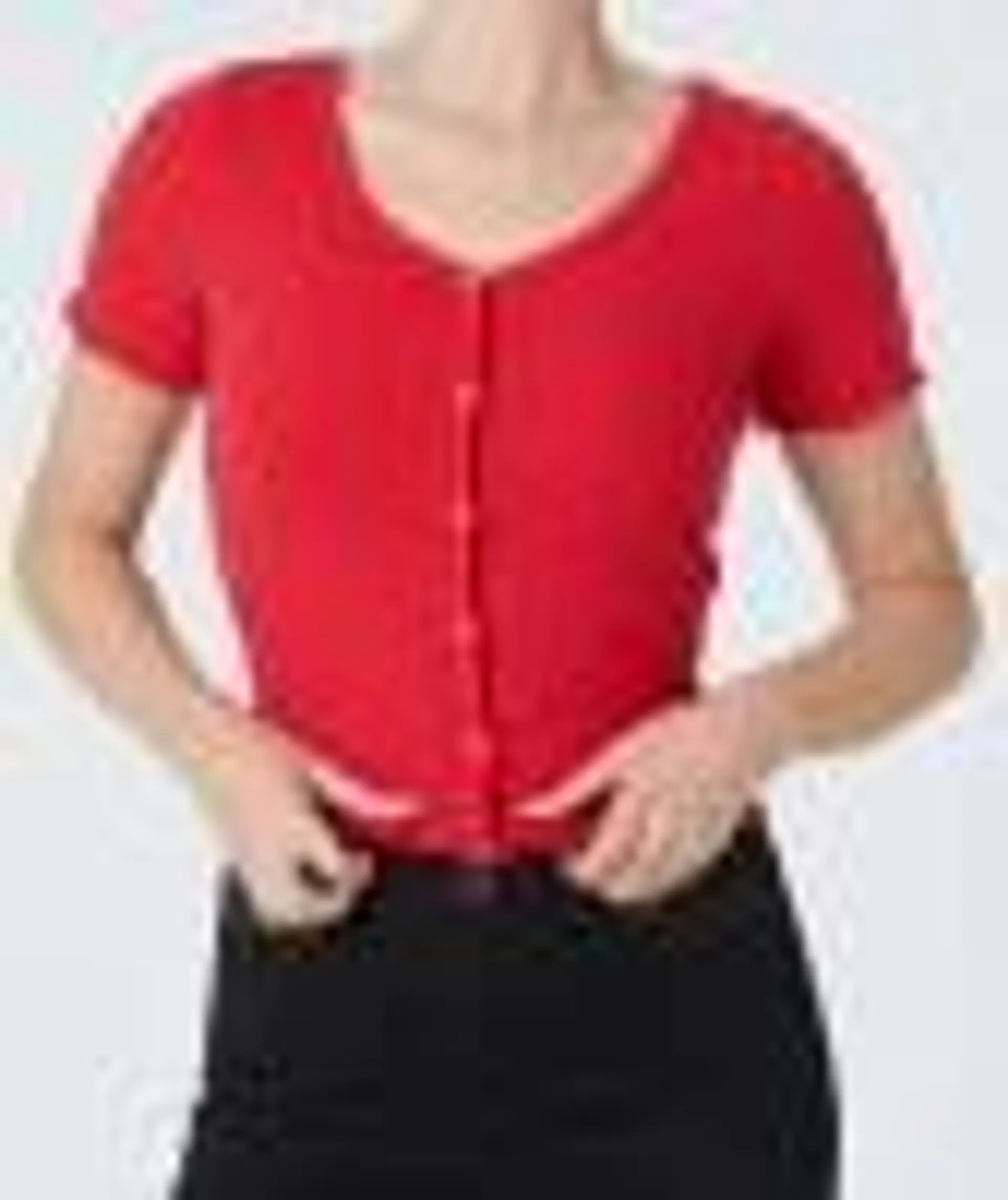 Rotes T-Shirt Janina, Zierknopfleiste