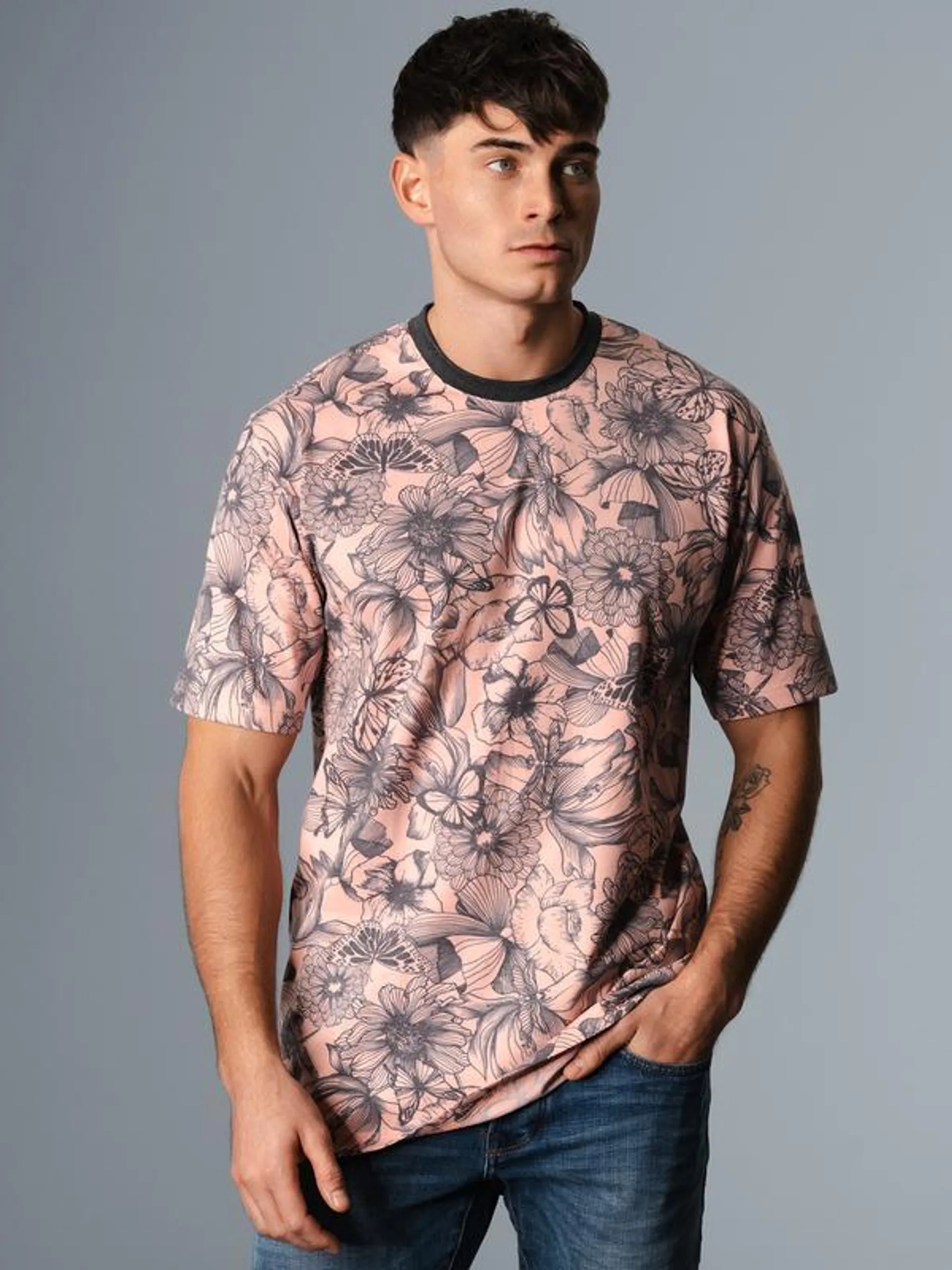 T-Shirt mit modischem Allover-Blumen-Print Apricot