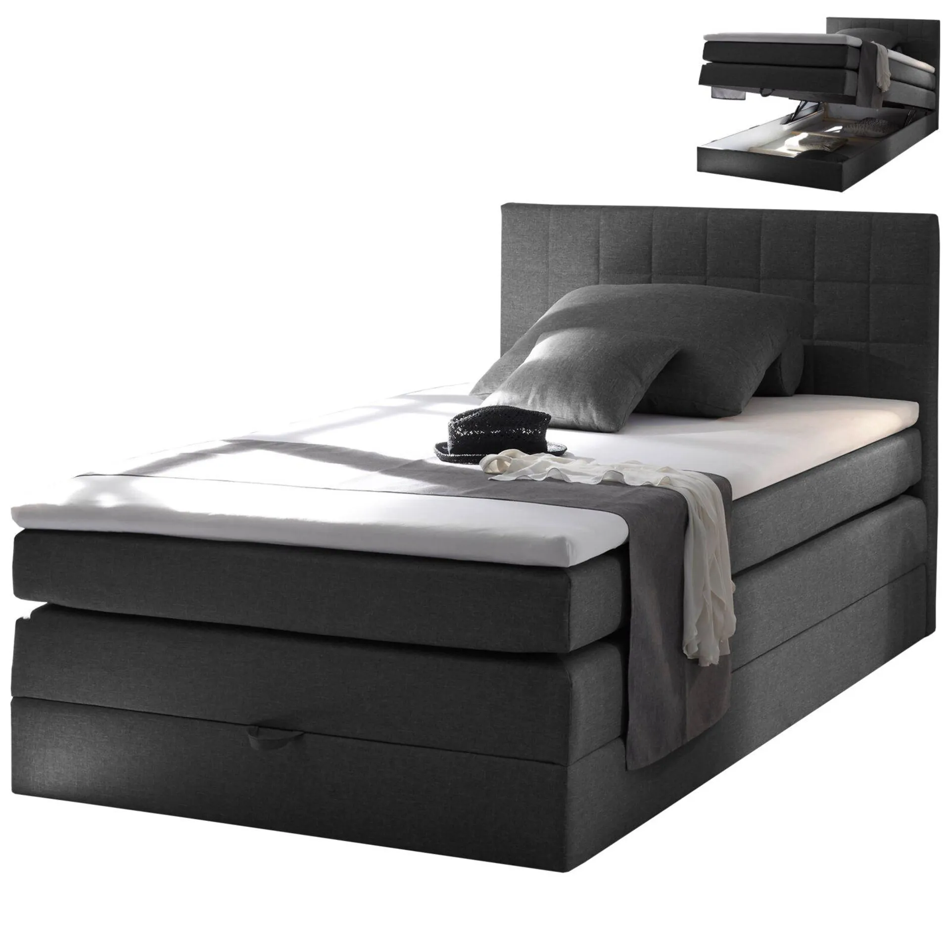 Boxspringbett - anthrazit - H2 - Microfaser - 140x200 cm