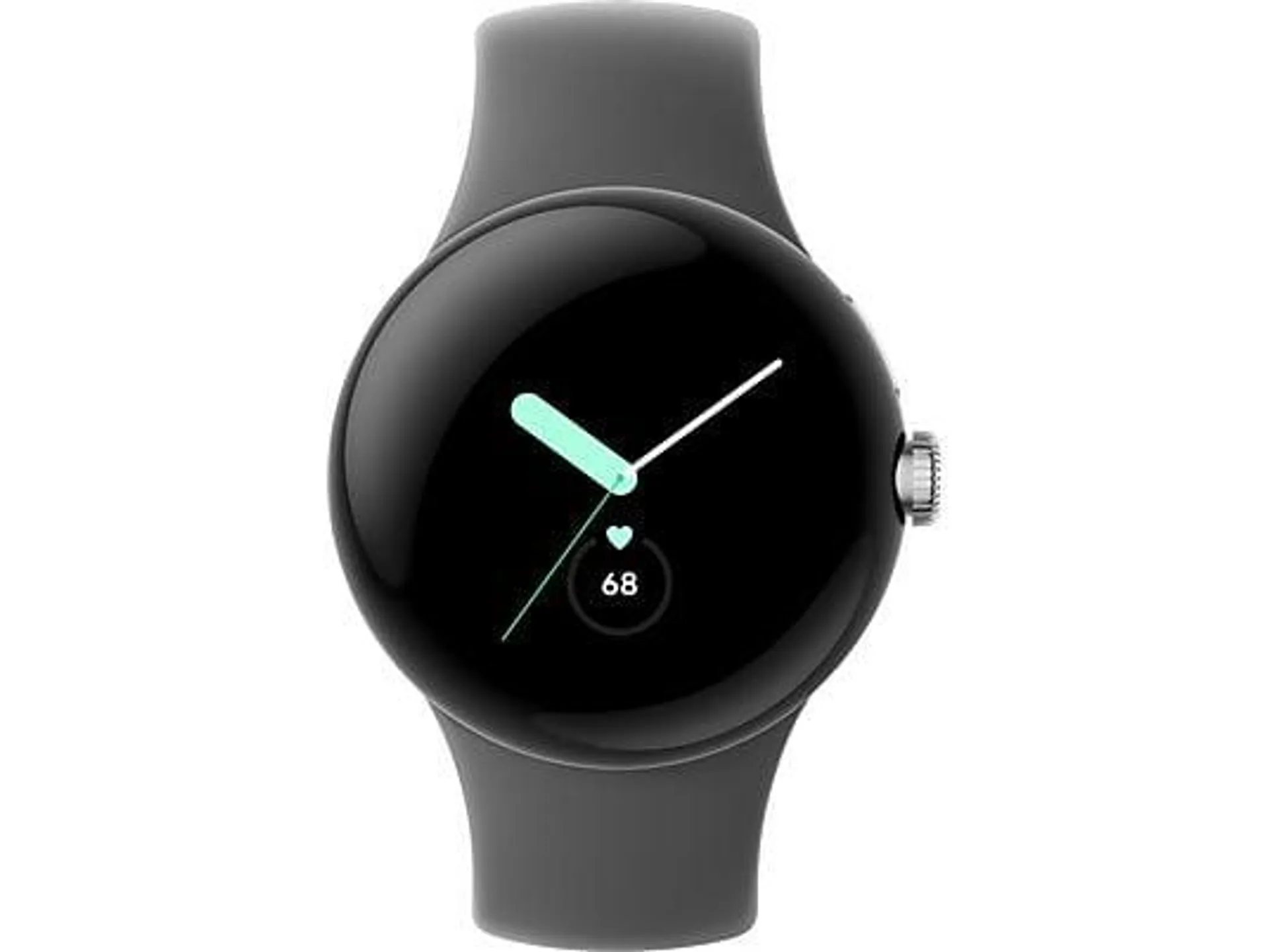 GOOGLE Pixel Watch Wi-Fi Smartwatch Edelstahl Fluorkautschuk, 130–210 mm, Polished Silver/Charcoal