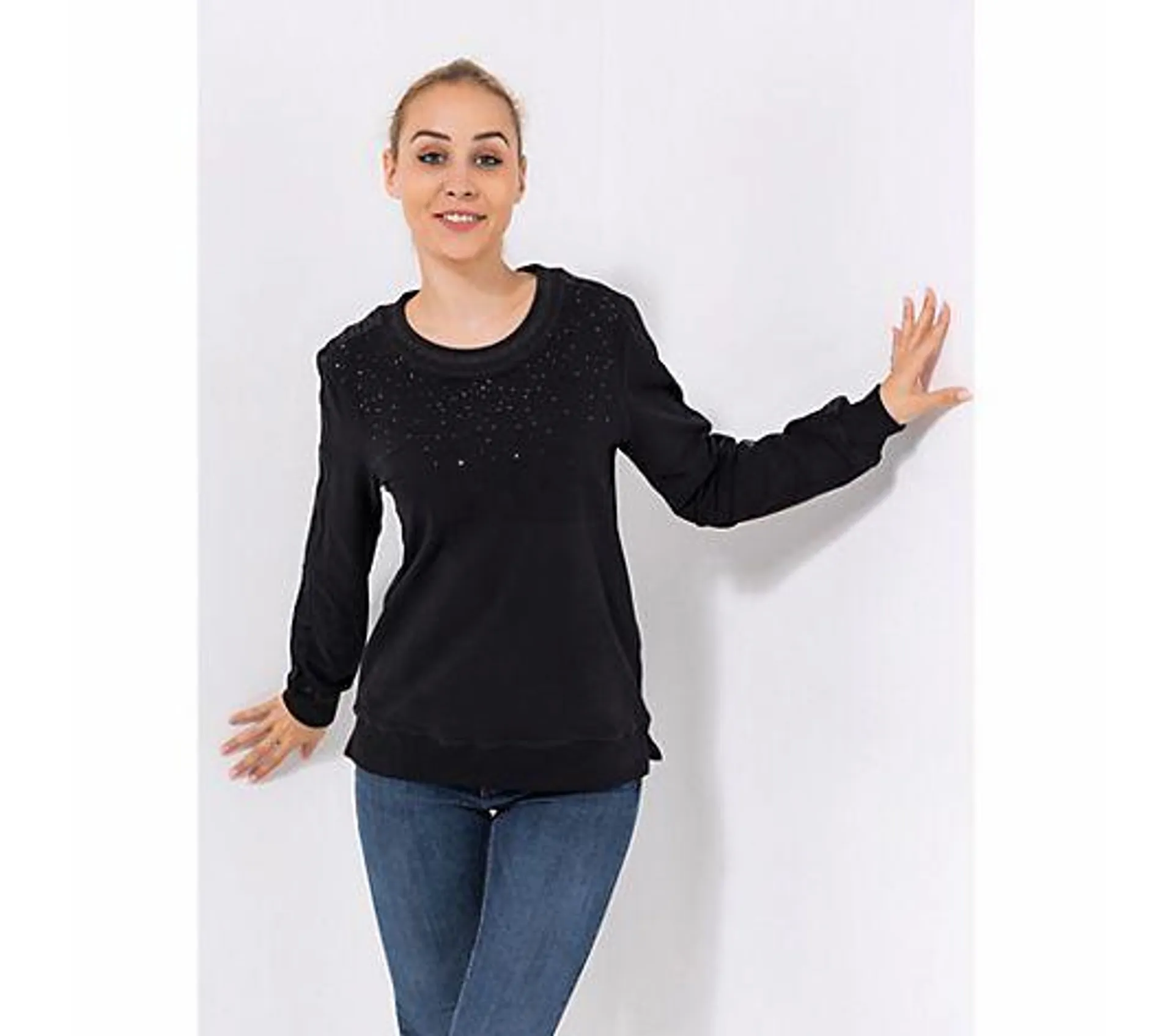 DINE 'N' DANCE Sweatshirt, 1/1-Arm Rundhalsausschnitt Strasssteine figurumspielend