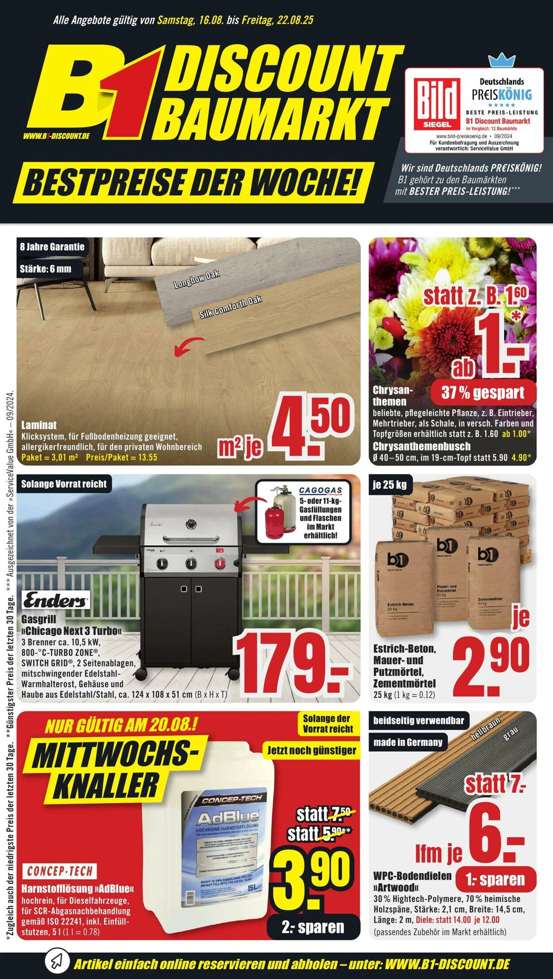 B1 Discount Baumarkt von 16. August bis 22. August 2025 - Prospekt seite 1