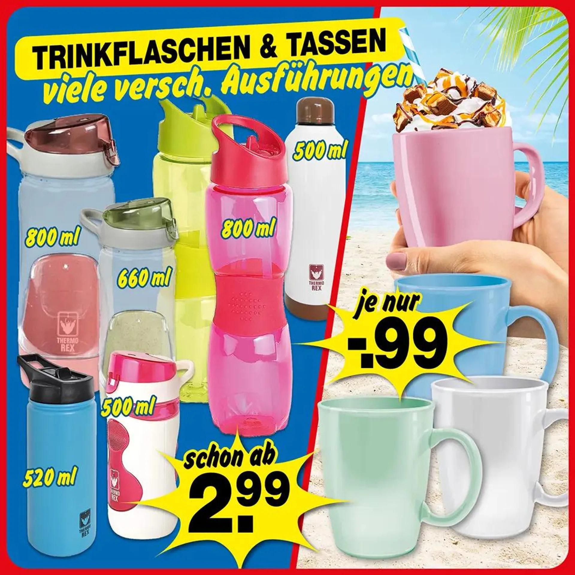 Trinkflaschen und Tassen