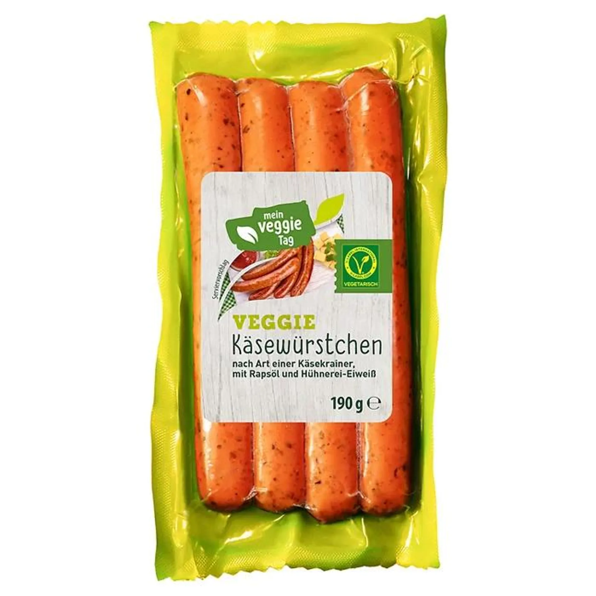 MEIN VEGGIE TAG Veggie Grillwürste, Käsekrainer 190 g