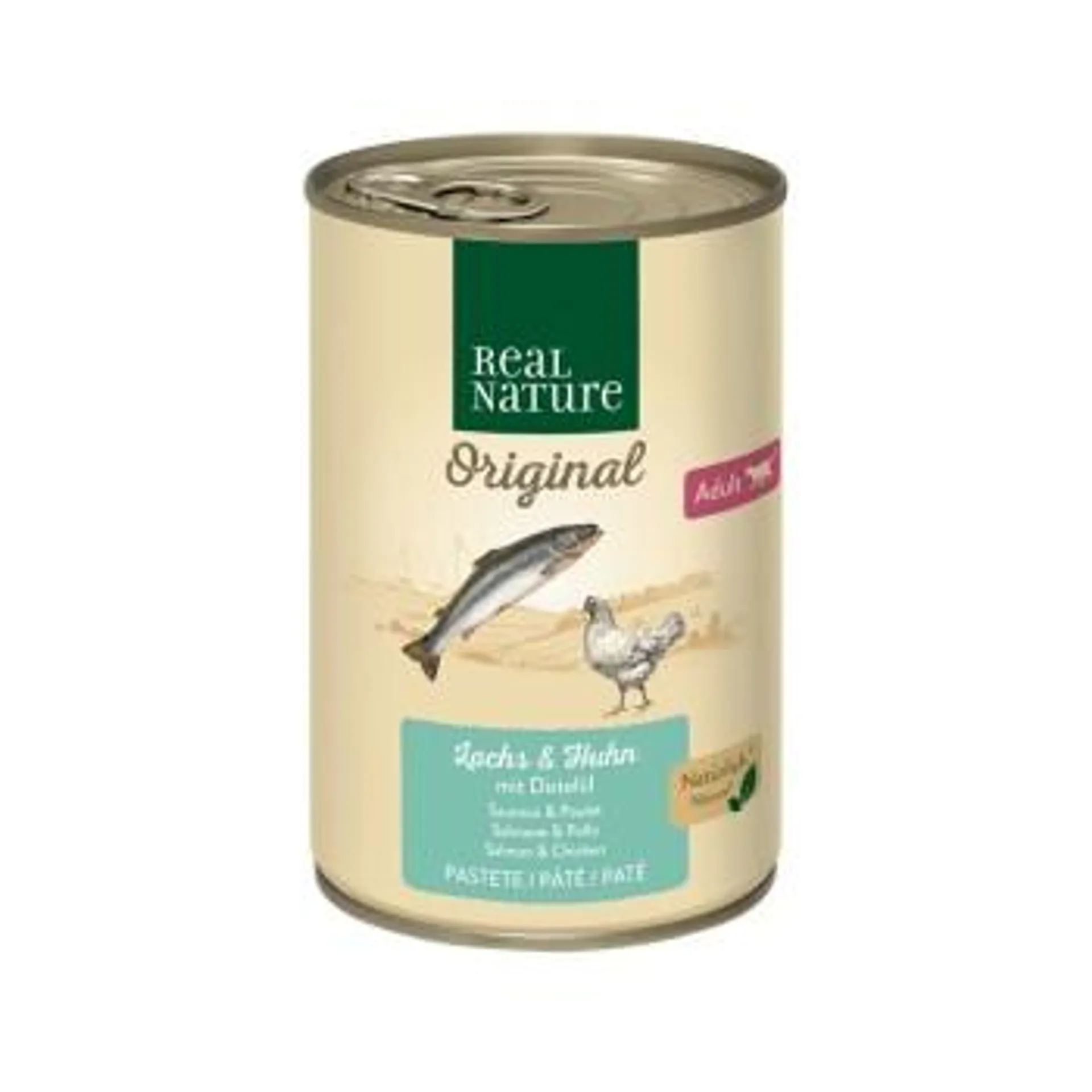 REAL NATURE Original Nassfutter Katze, Adult, Lachs & Huhn mit Distelöl 6x400 g