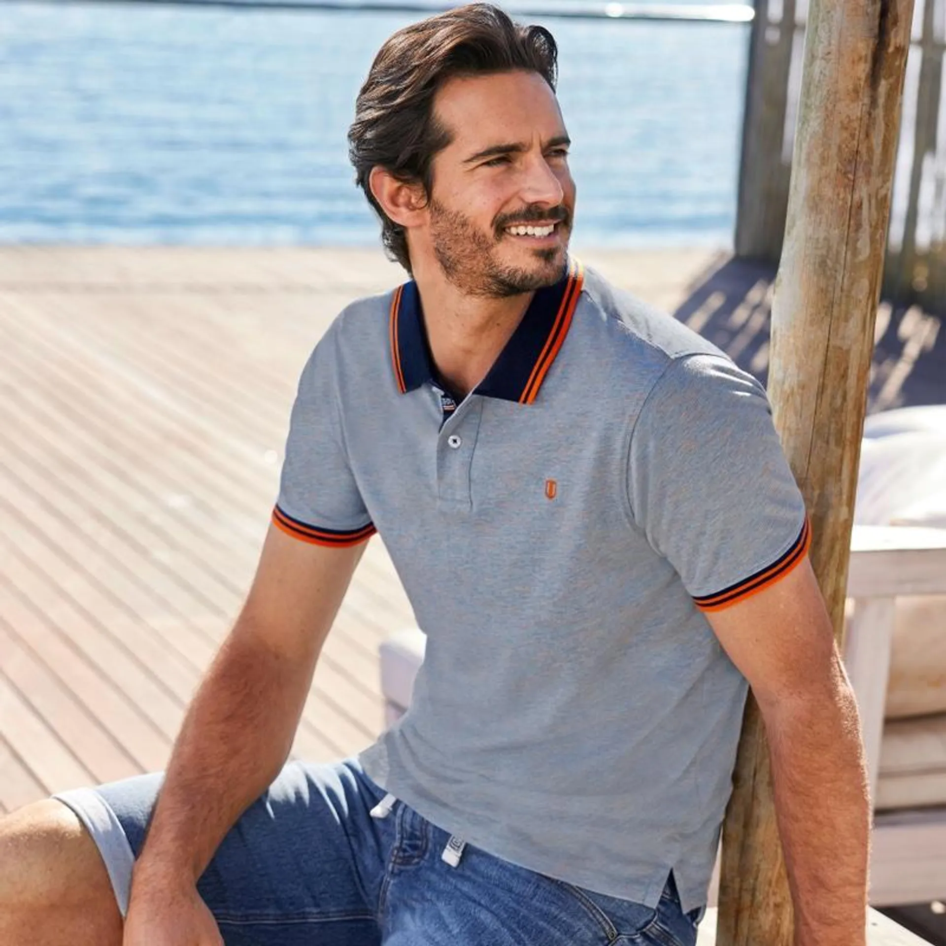 Herren-Poloshirt in Mélange-Optik