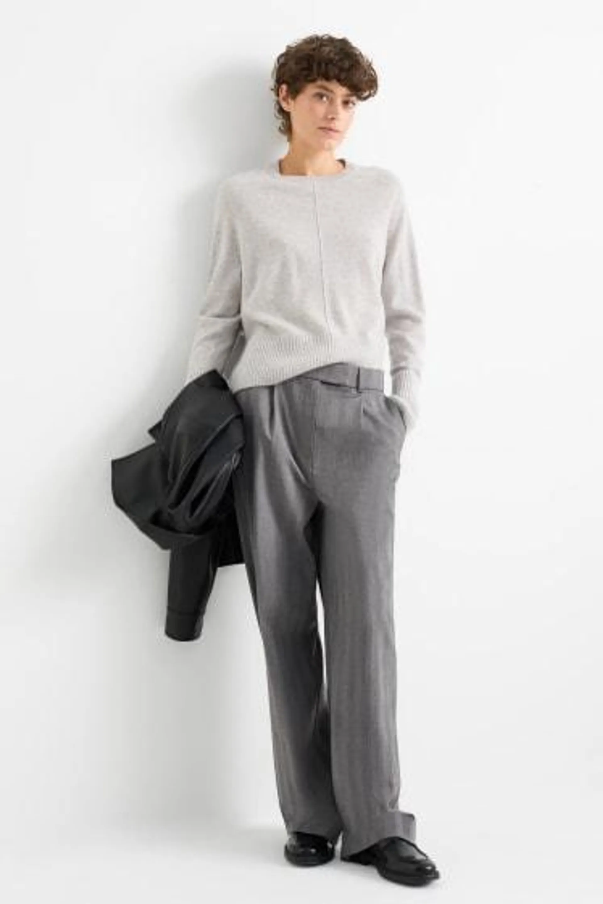 Cloth trousers - high waist - wide leg - striped