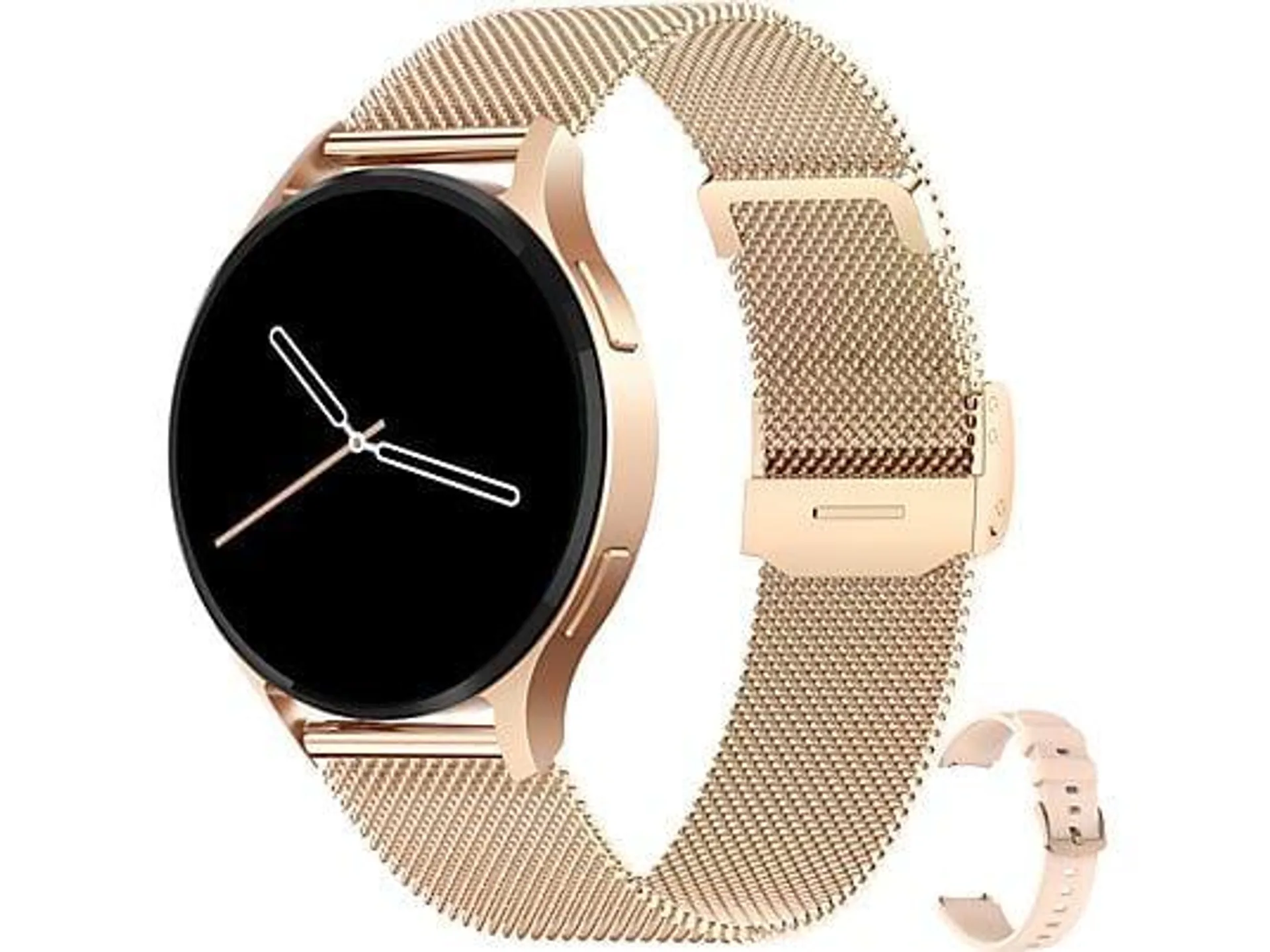 LEVOWATCH EDGY Damen AMOLED Always-On Smartwatch Edelstahl, robust und wasserdicht Silikon + Edelstahlarmband, 140-210 mm, Gold