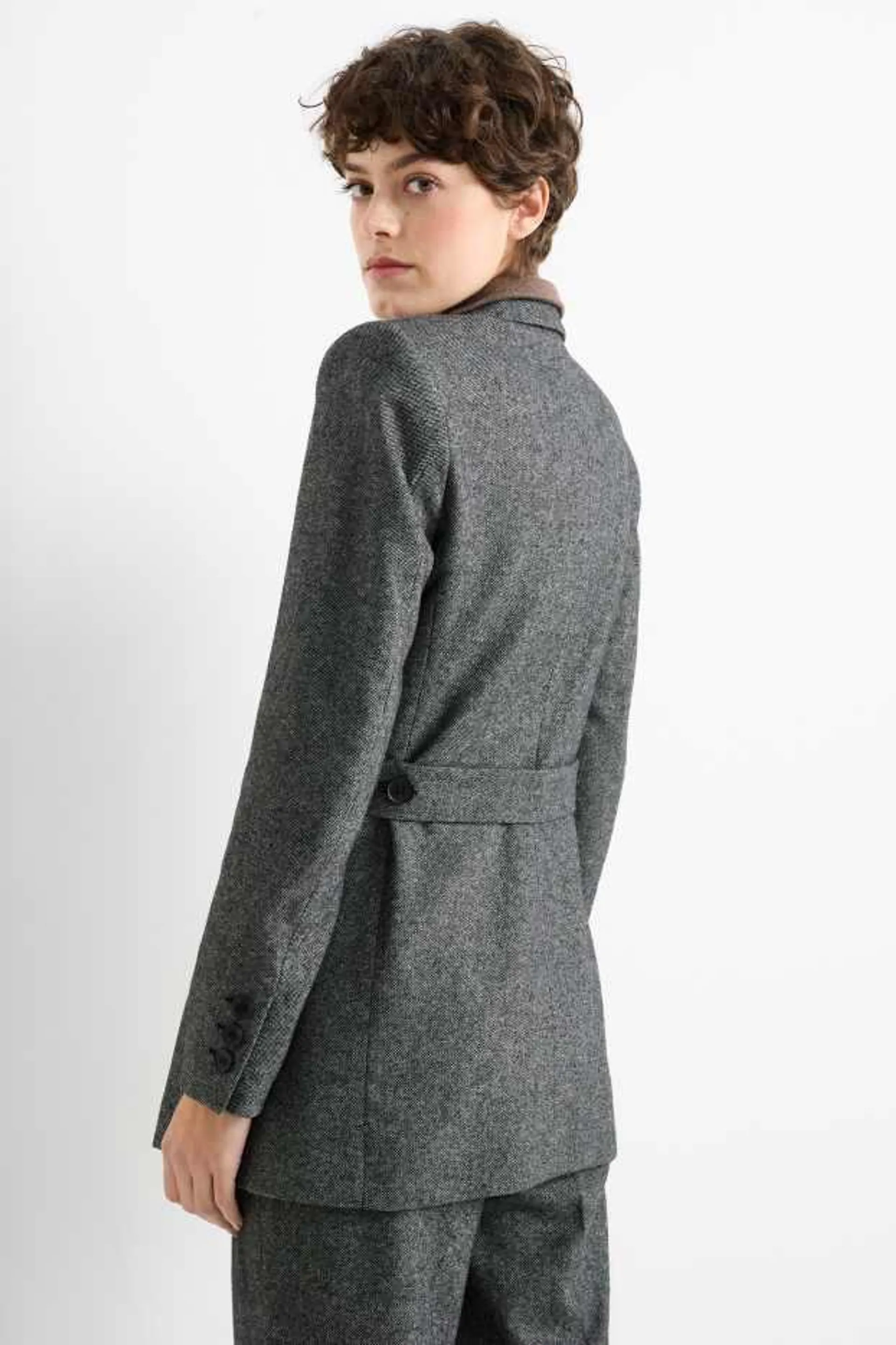 Long business blazer - fitted - wool blend