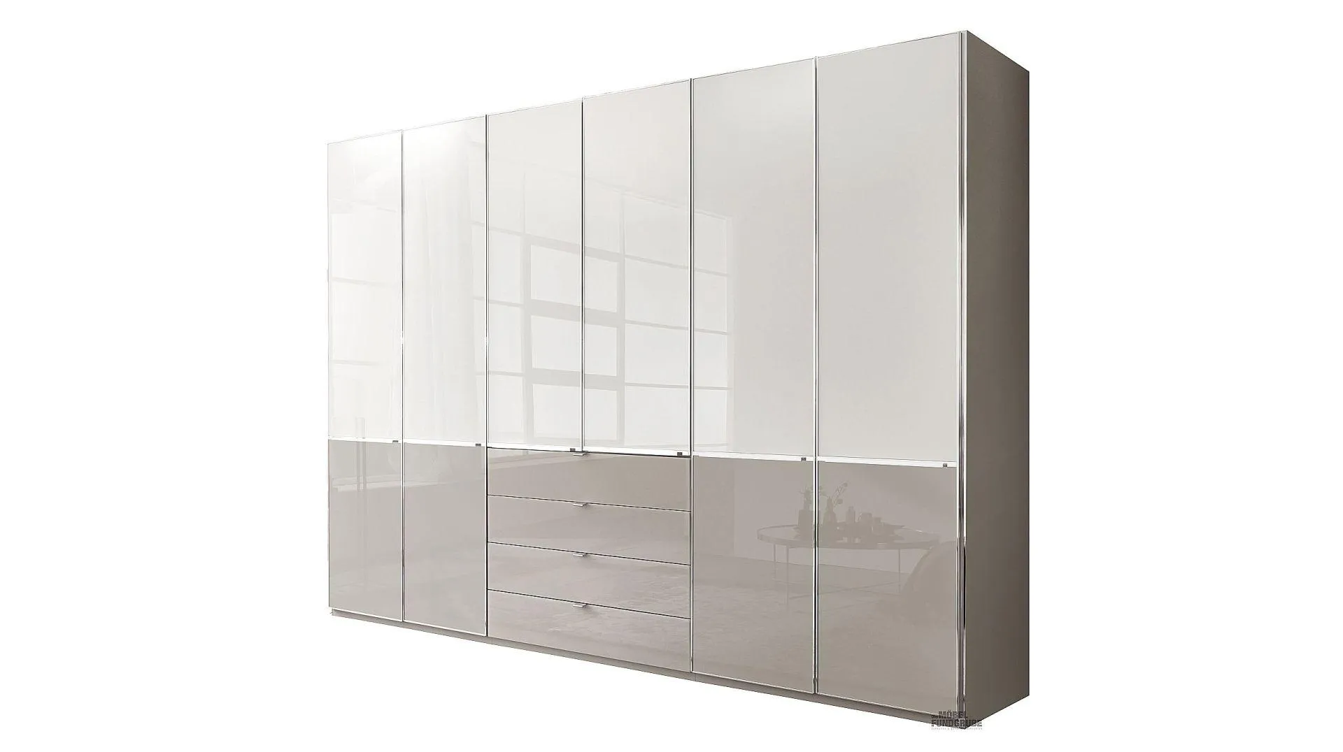 Kleiderschrank mit Glasfront 300 cm - weiß - SHANGHAI 2