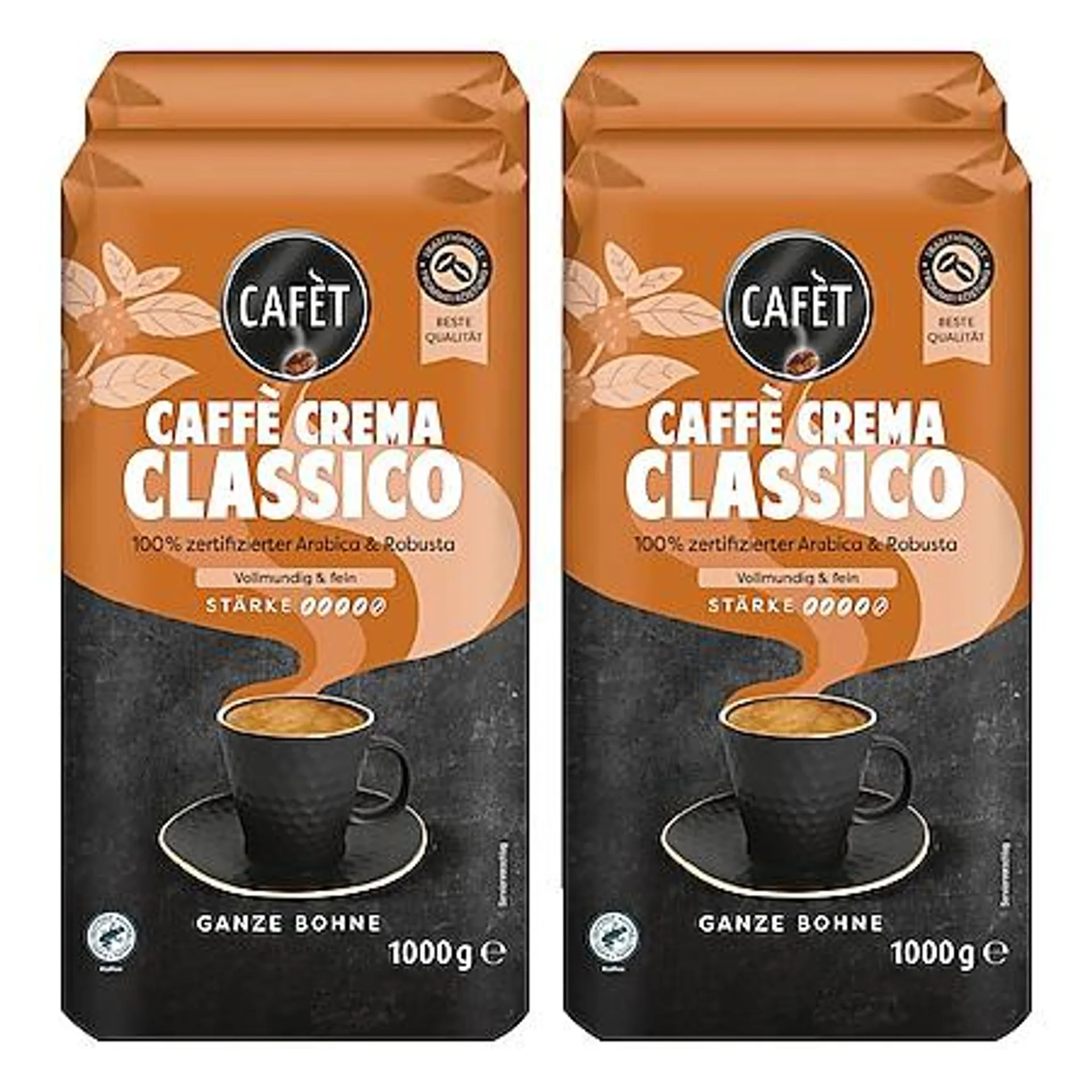 Cafet Cafe Crema Ganze Bohne 1 kg, 4er Pack