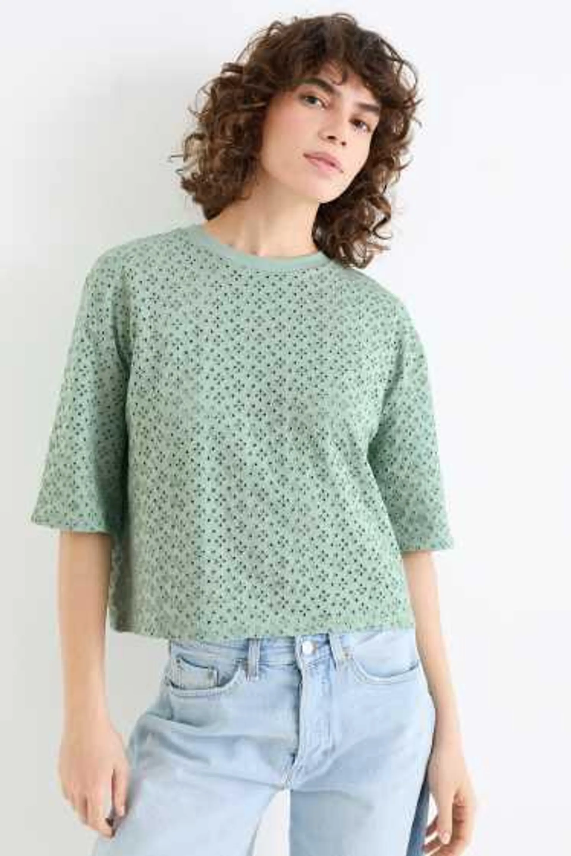 T-shirt - relaxed fit - broderie anglaise
