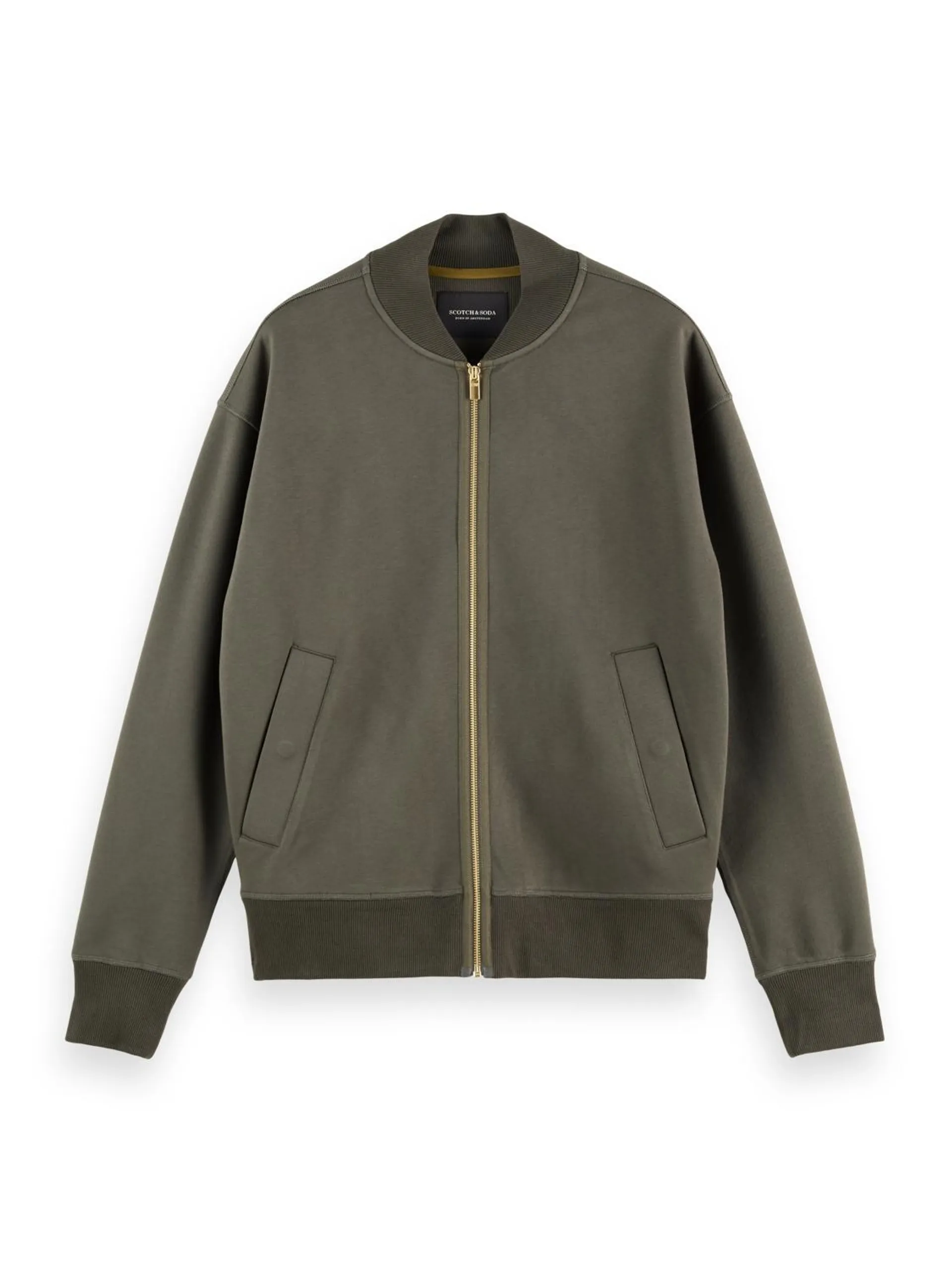 Relaxed fit zip-thru bomber sweat, Olive