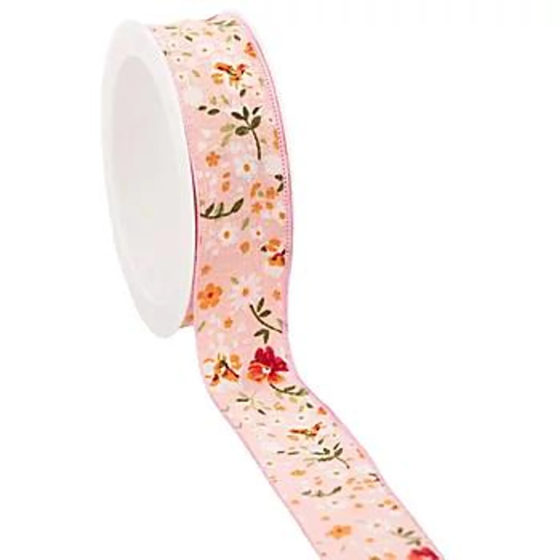 Stoffband "Blumen", rosa, 25 mm, 5 m