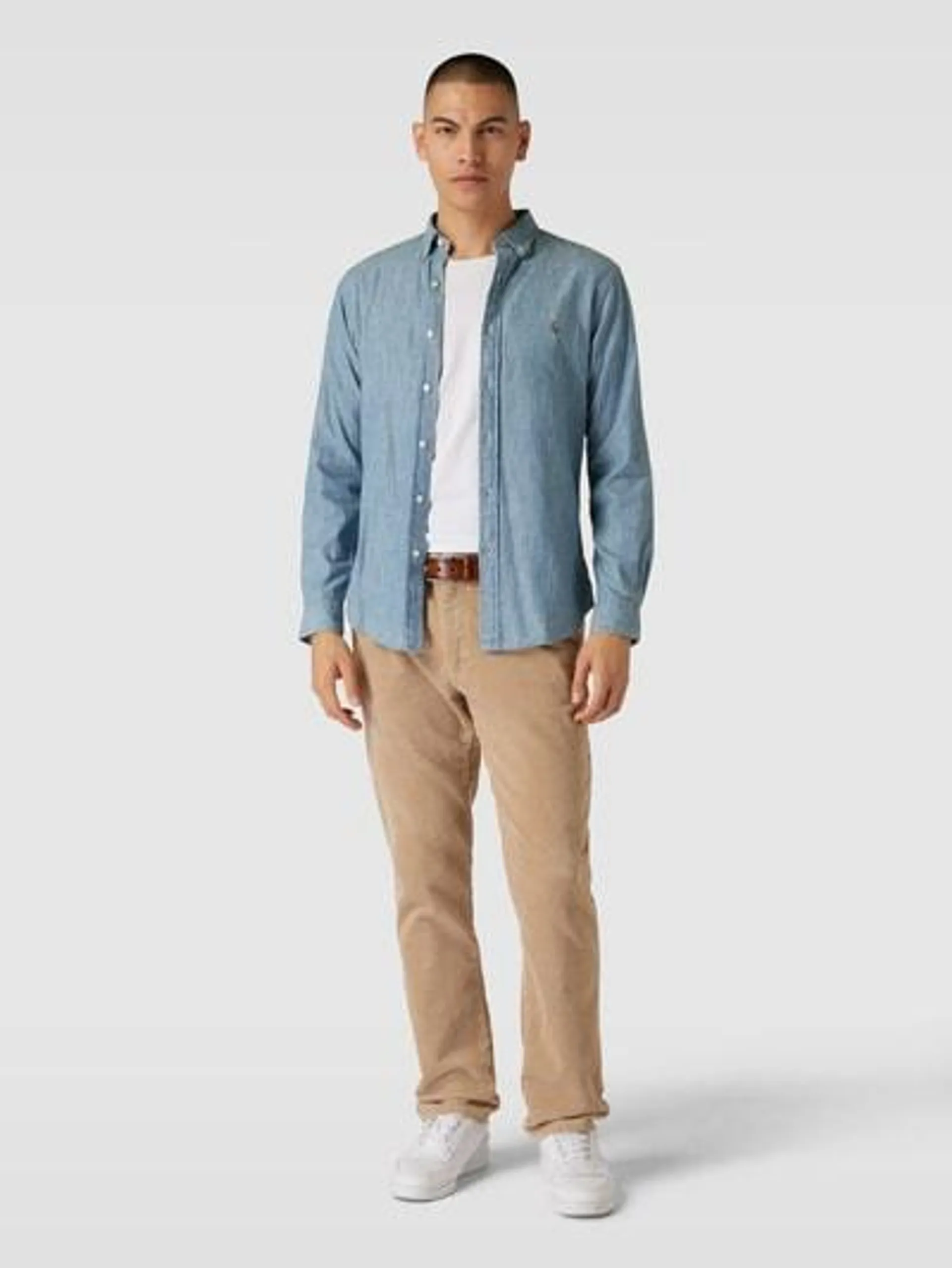 Slim Fit Freizeithemd in Denim-Optik in jeansblau