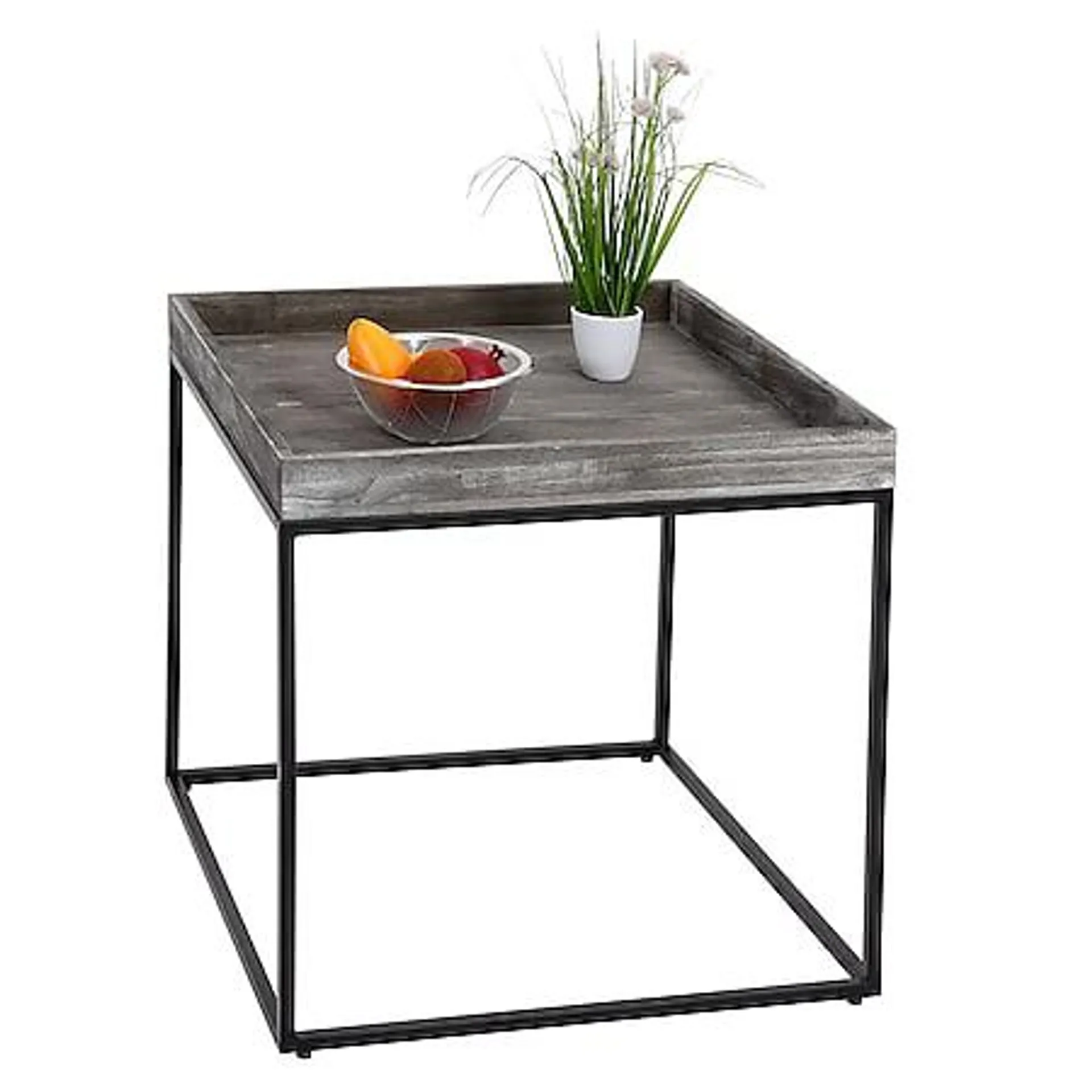 Beistelltisch MCW-K71, Kaffeetisch Couchtisch Tisch, MVG-zertifiziert Paulownia-Holz Metall 60x60x60cm ~ dunkelgrau