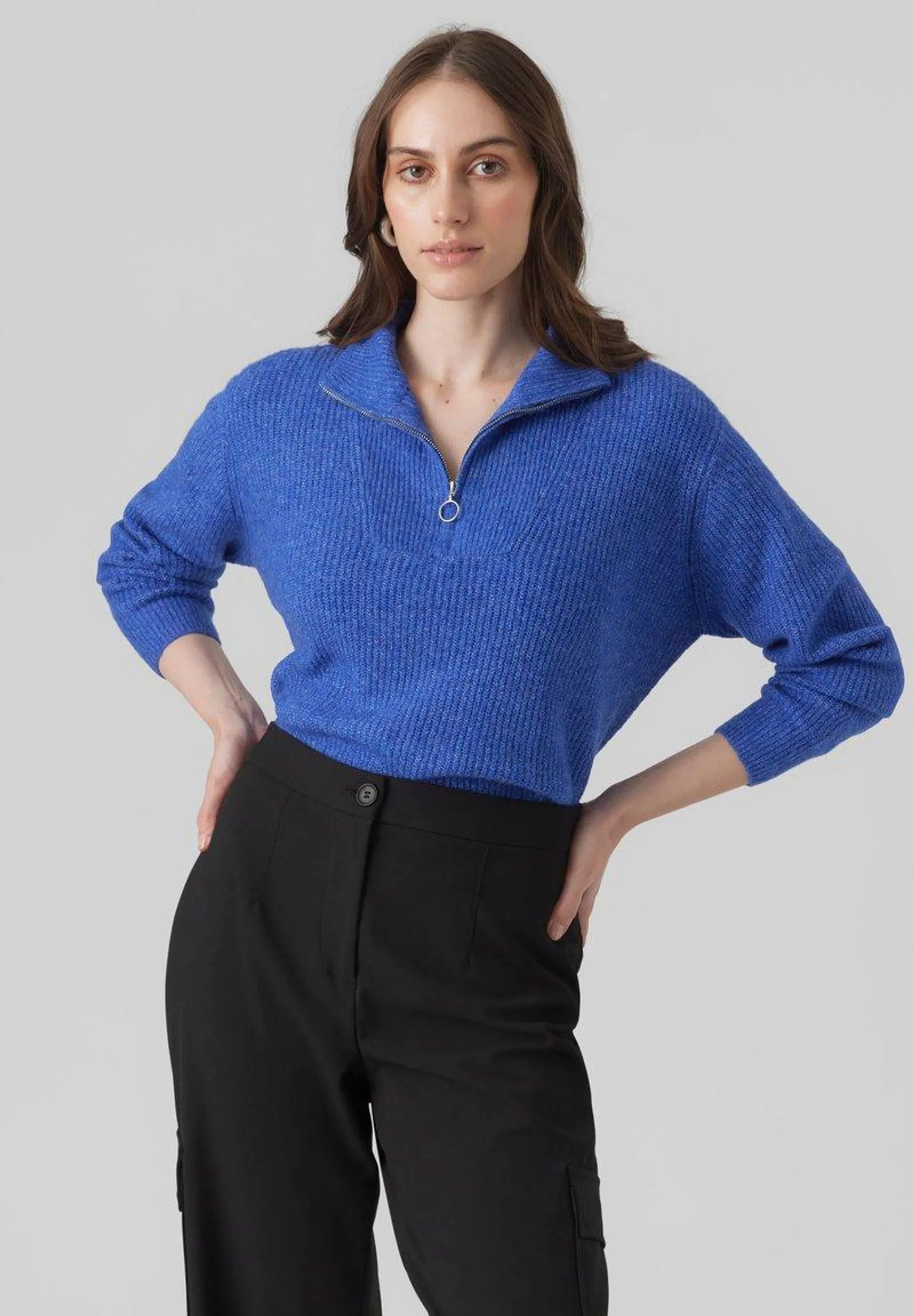 VMPLAZA ZIPPER BLOUSE - Jumper - beaucoup blue melange