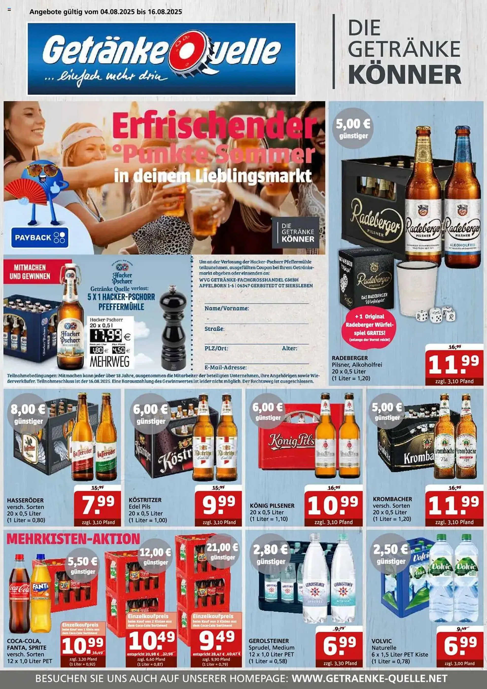 Getränke Quelle Prospekt von 4. August bis 16. August 2025 - Prospekt seite 1