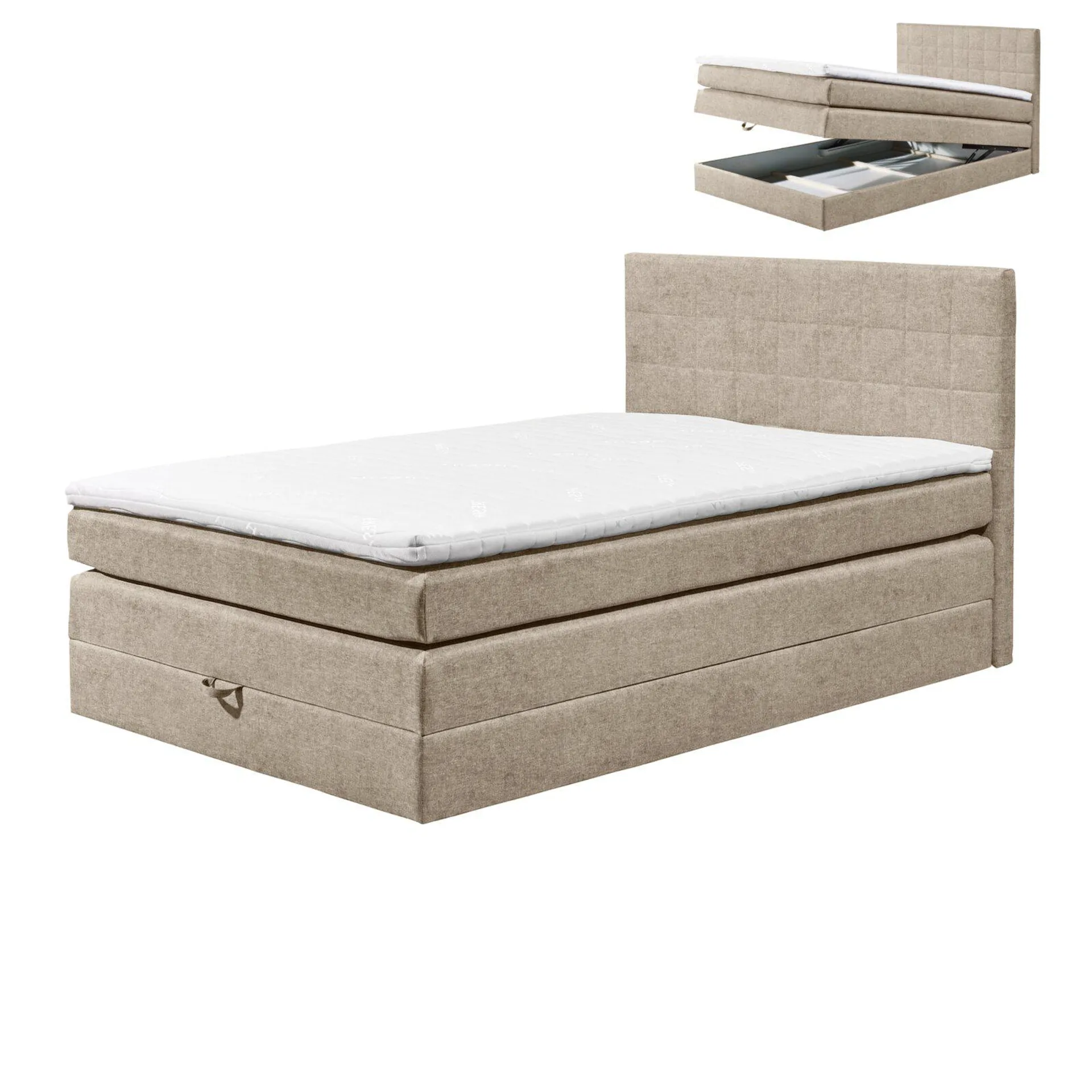 Boxspringbett - sand - H2 - Webstoff - 140x200 cm