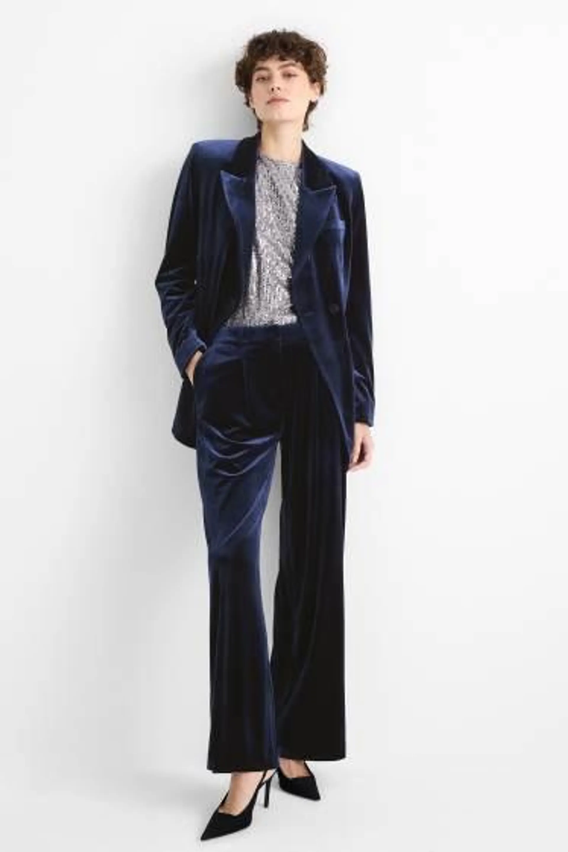 Velvet business trousers - high waist - wide leg