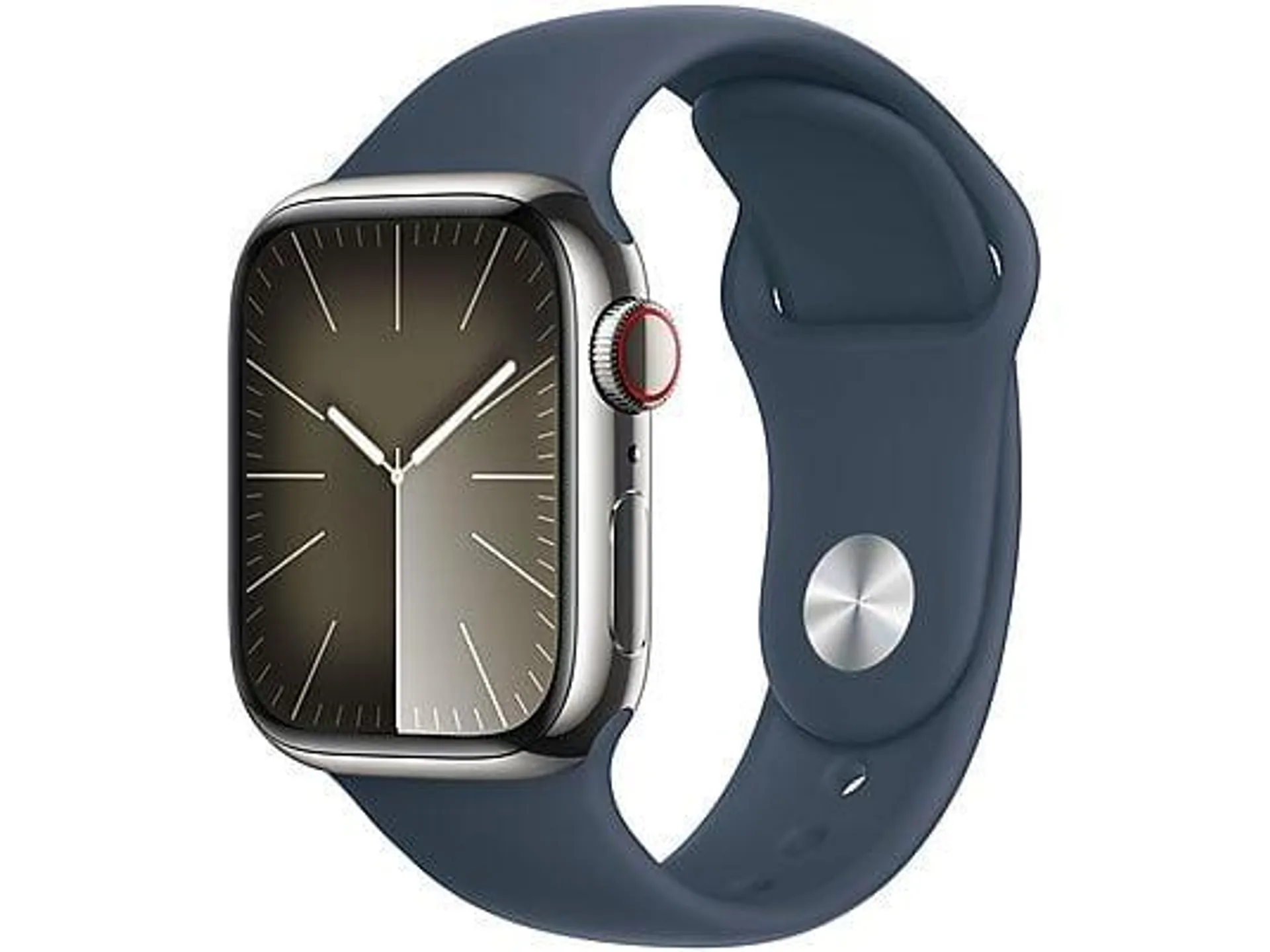 APPLE Watch Series 9 GPS + Cellular 41 mm Smartwatch Aluminium Fluorelastomer, 150 - 200 mm, Silber/Sturmblau