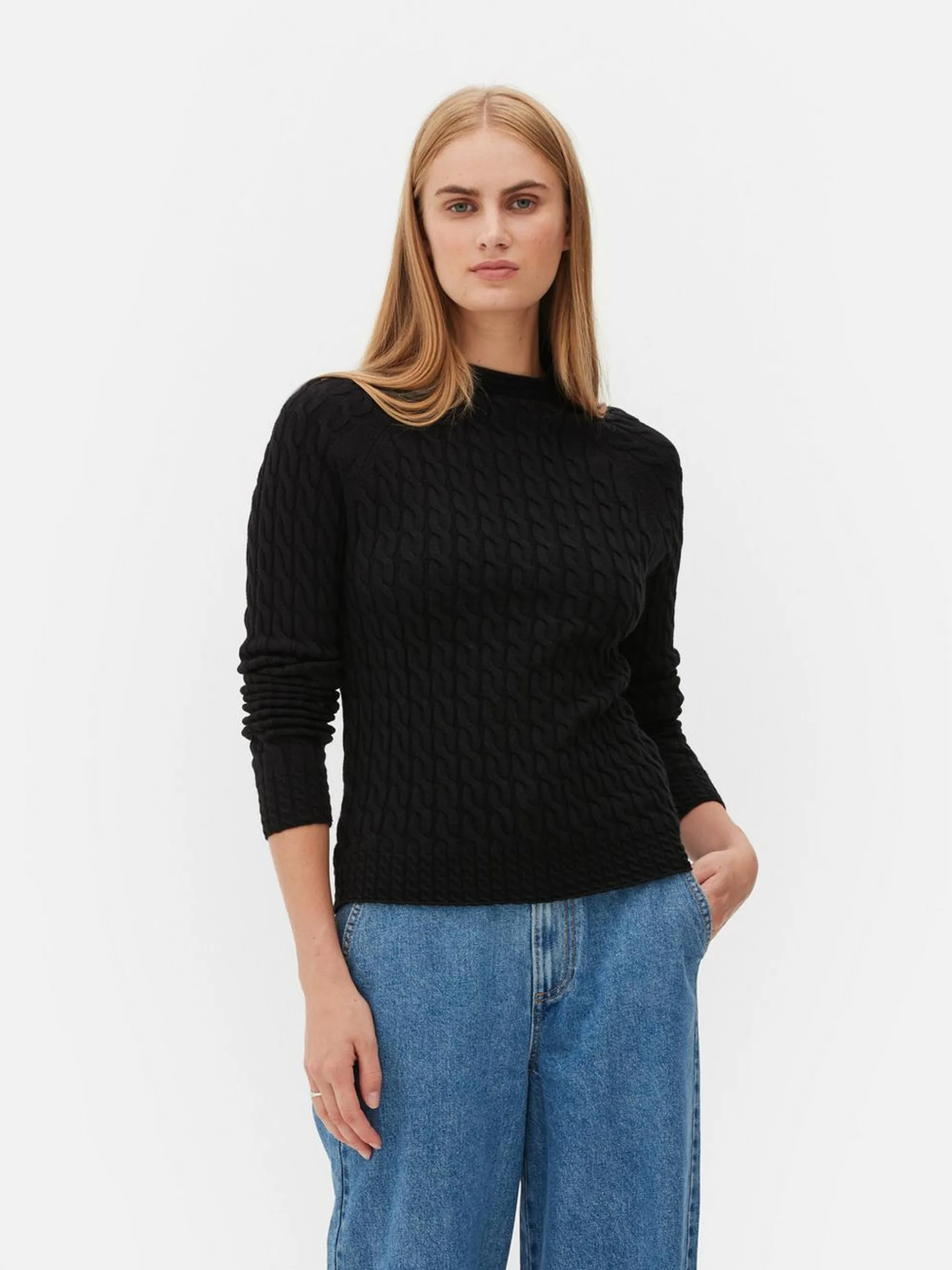 High Neck Cable Knit Sweater