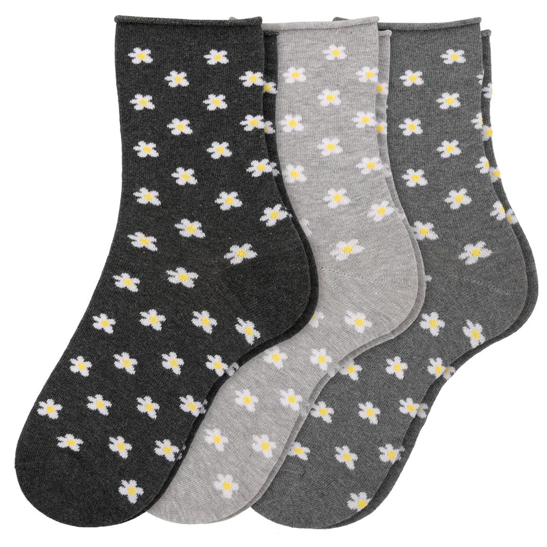 3 Paar Damen Socken mit Blümchen-Allover