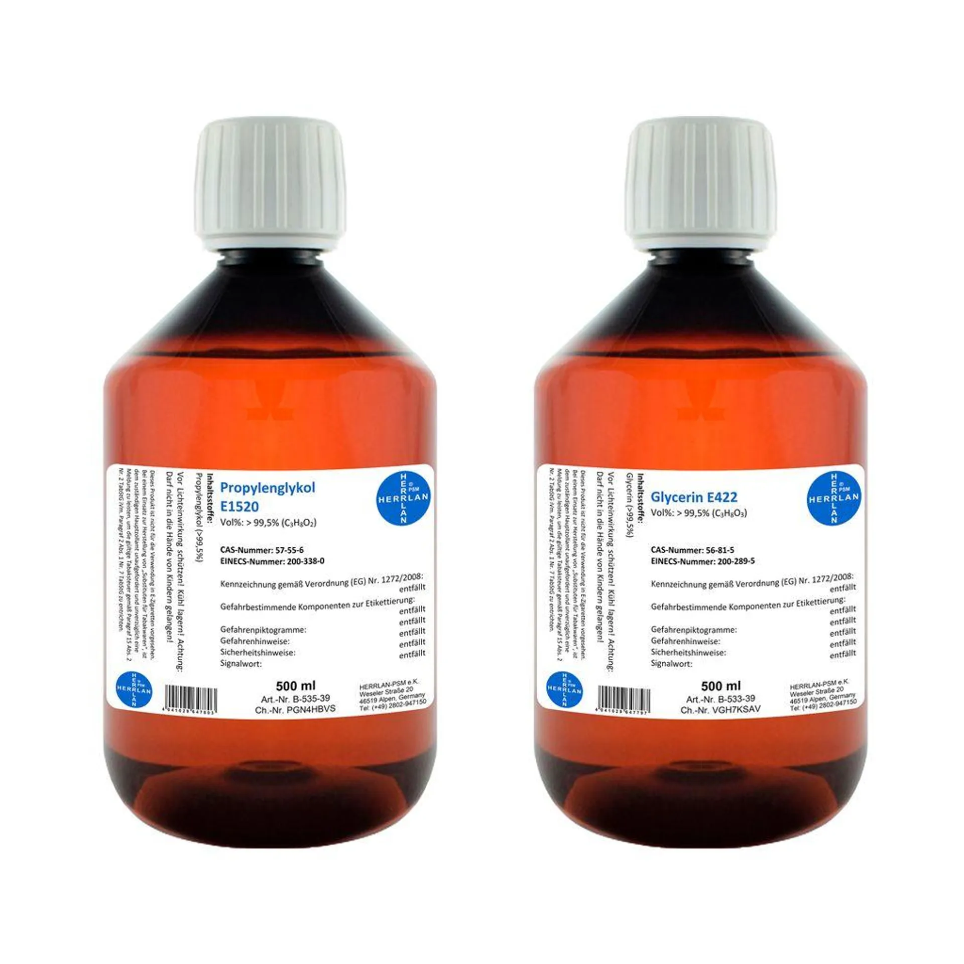 500 ml Glycerin E422 + 500 ml Propylenglykol E1520 zum Vorteilspreis I HERRLAN-Qualität