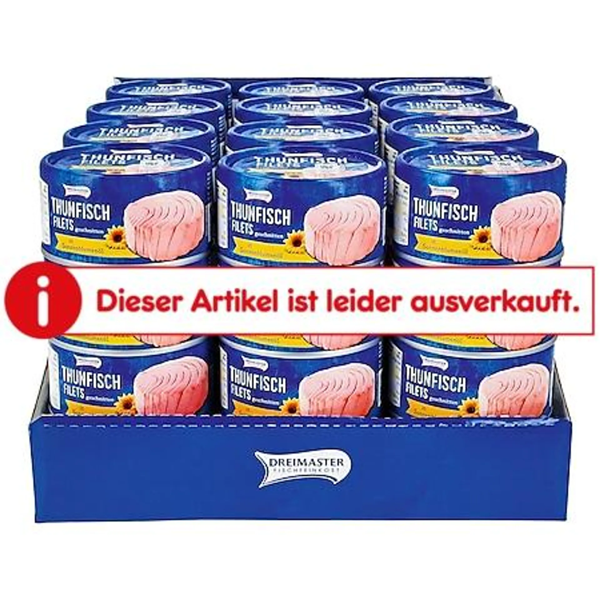 Dreimaster Thunfischfilets in Sonnenblumenöl 195 g, 48er Pack