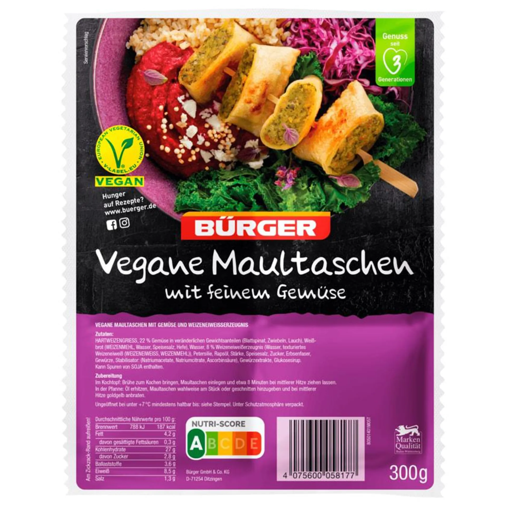 Bürger Vegane Maultaschen 300g