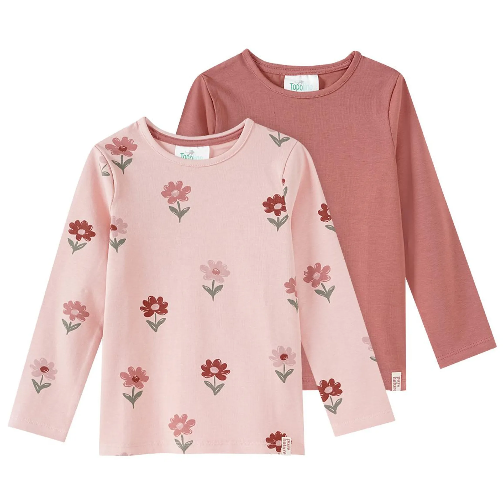 2 Mädchen Langarmshirts mit Blümchen