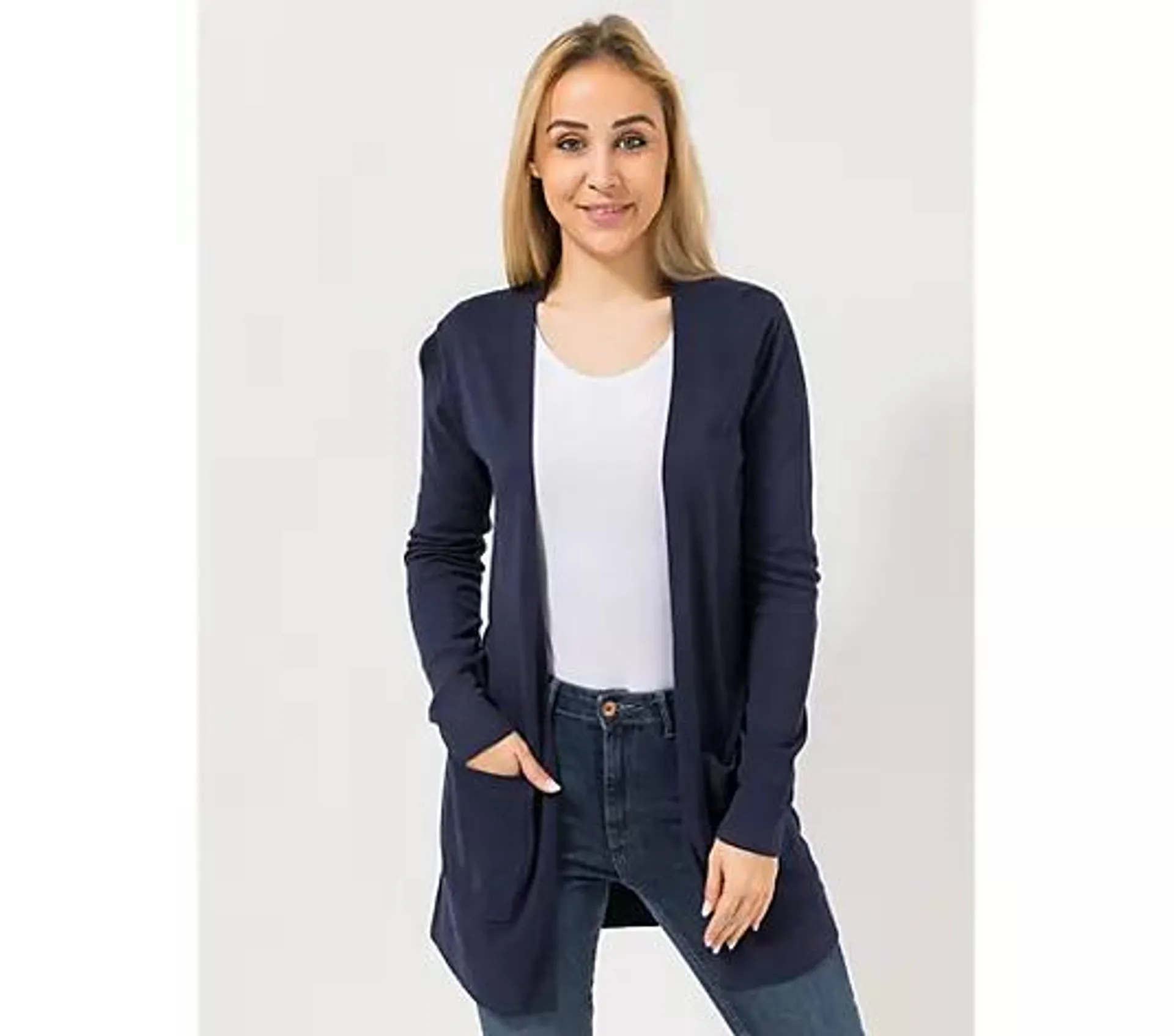 VIA MILANO Longcardigan, 1/1-Arm offene Front aufgesetzte Taschen figurumspielend