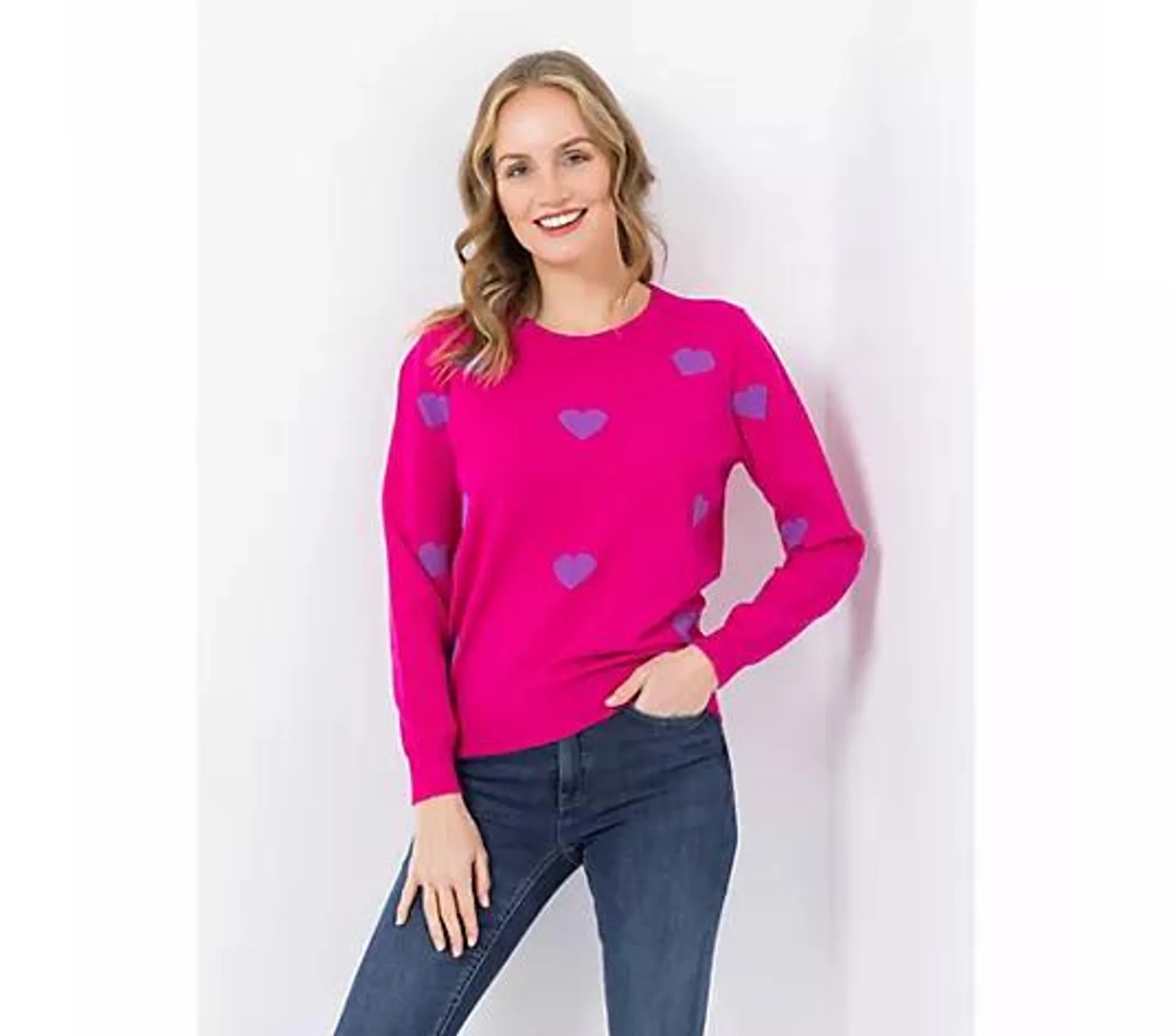 ANNI FOR FRIENDS Pullover, 1/1-Arm Rundhalsausschnitt Herz-Intarsien figurumspielend