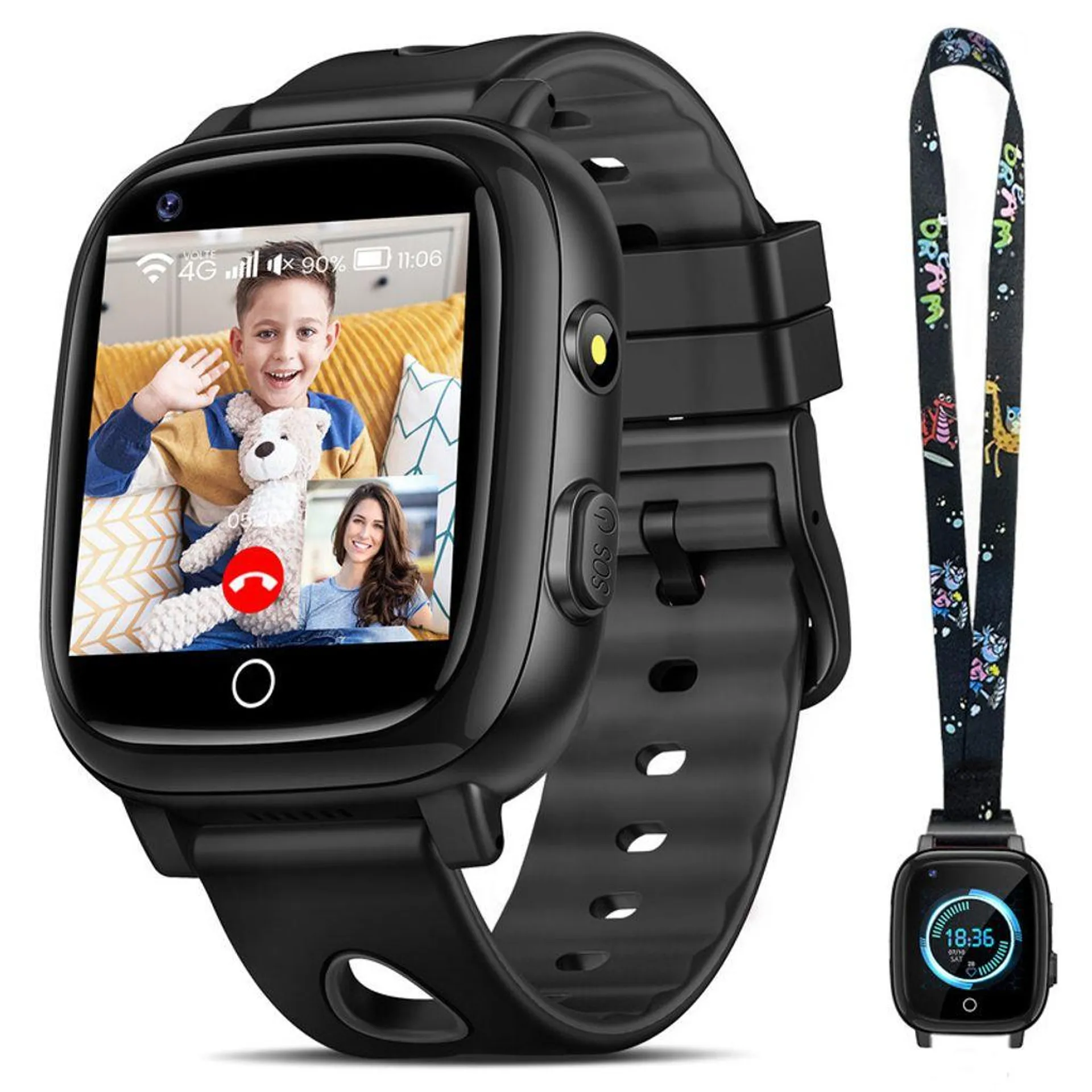 Smartwatch Kinder mit GPS und 4G Telefonfunktion,IP68 wasserdichter Kinder Fitness Aktivitäts Tracker,1,3"" HD Voll Touchscreen Zoll,mit Videoanrufen,Schulmodus