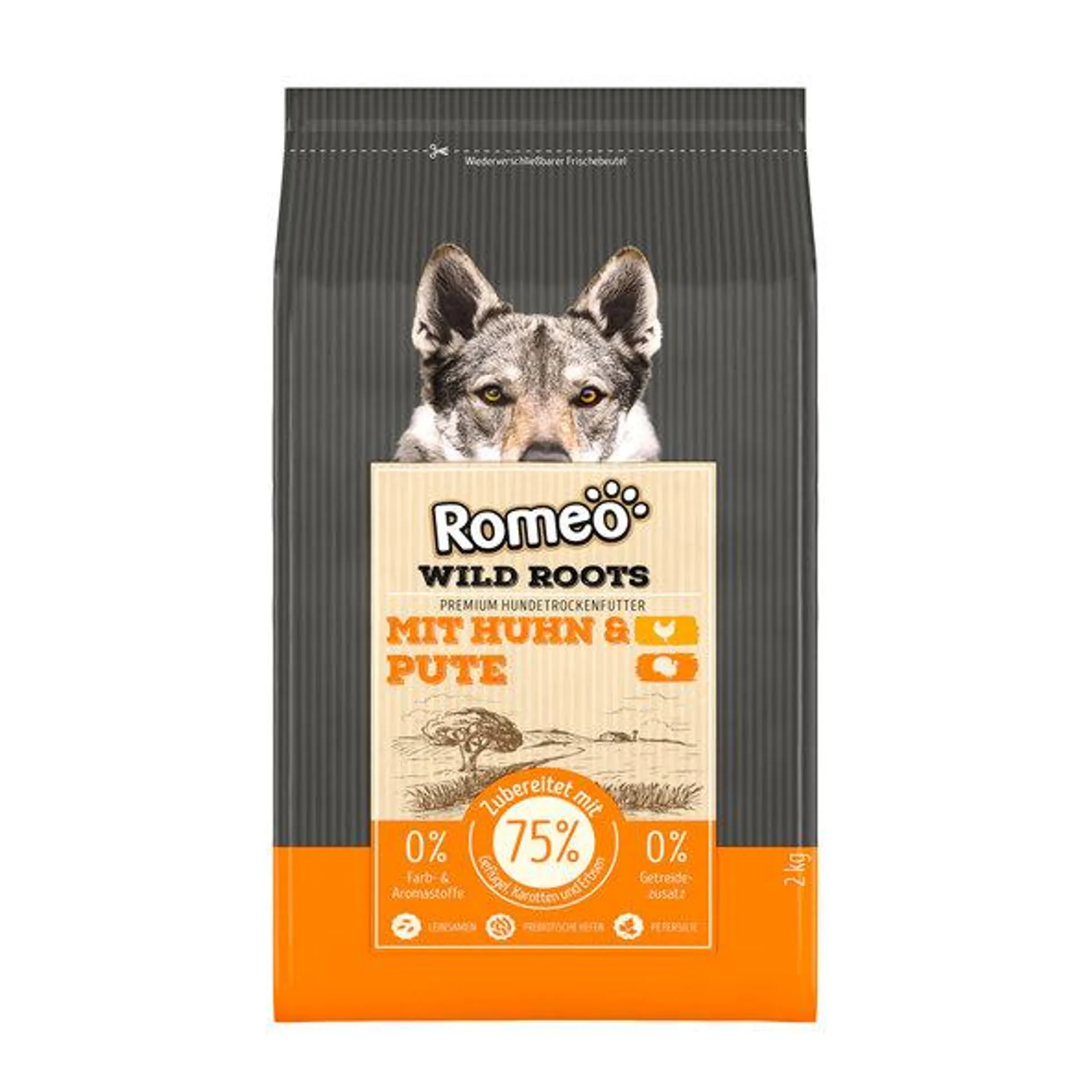 Premium Hunde-Trockenfutter Wild Roots, 4 x 2 kg, Huhn & Pute