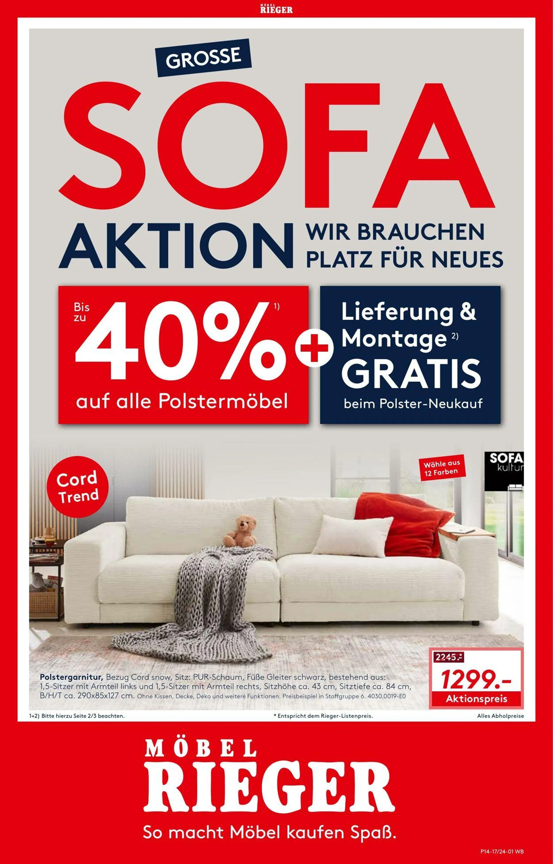 Möbel Rieger Aktueller Prospekt von 5. November bis 19. November 2025 - Prospekt seite 1