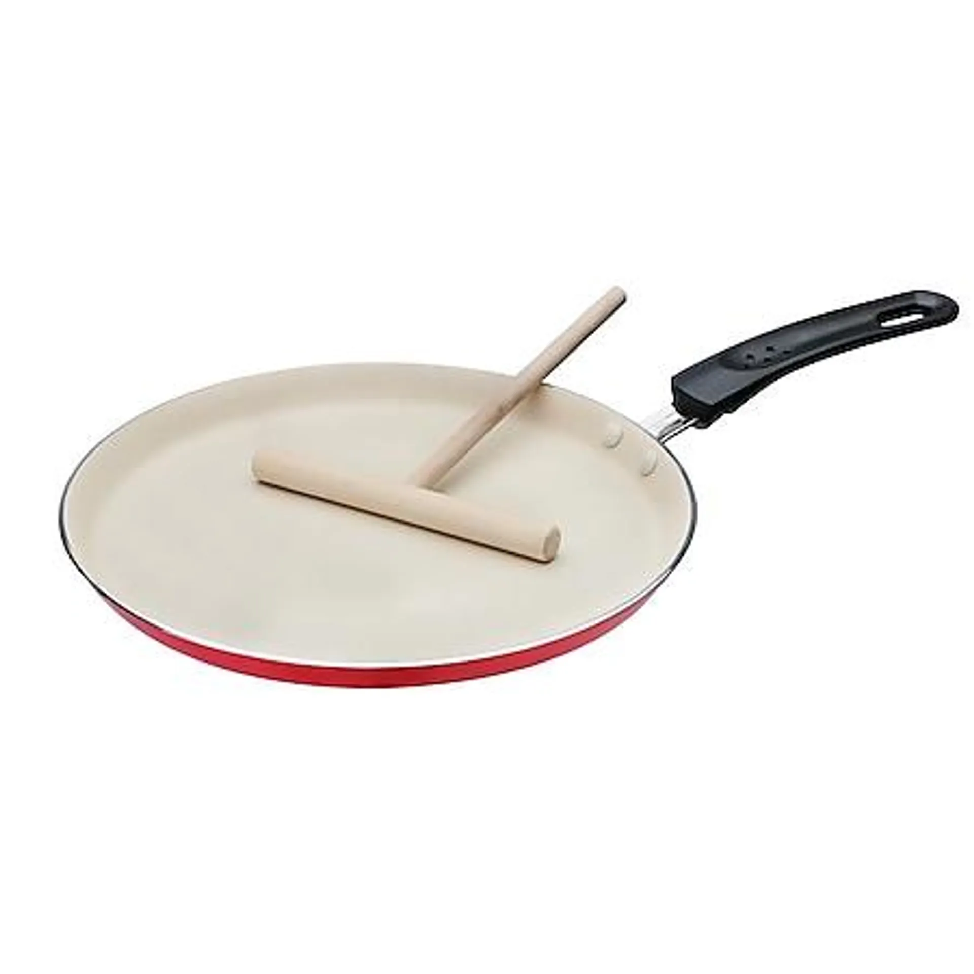 Crepe-Pfanne Induktion 26cm rot/creme mit Teigverteiler