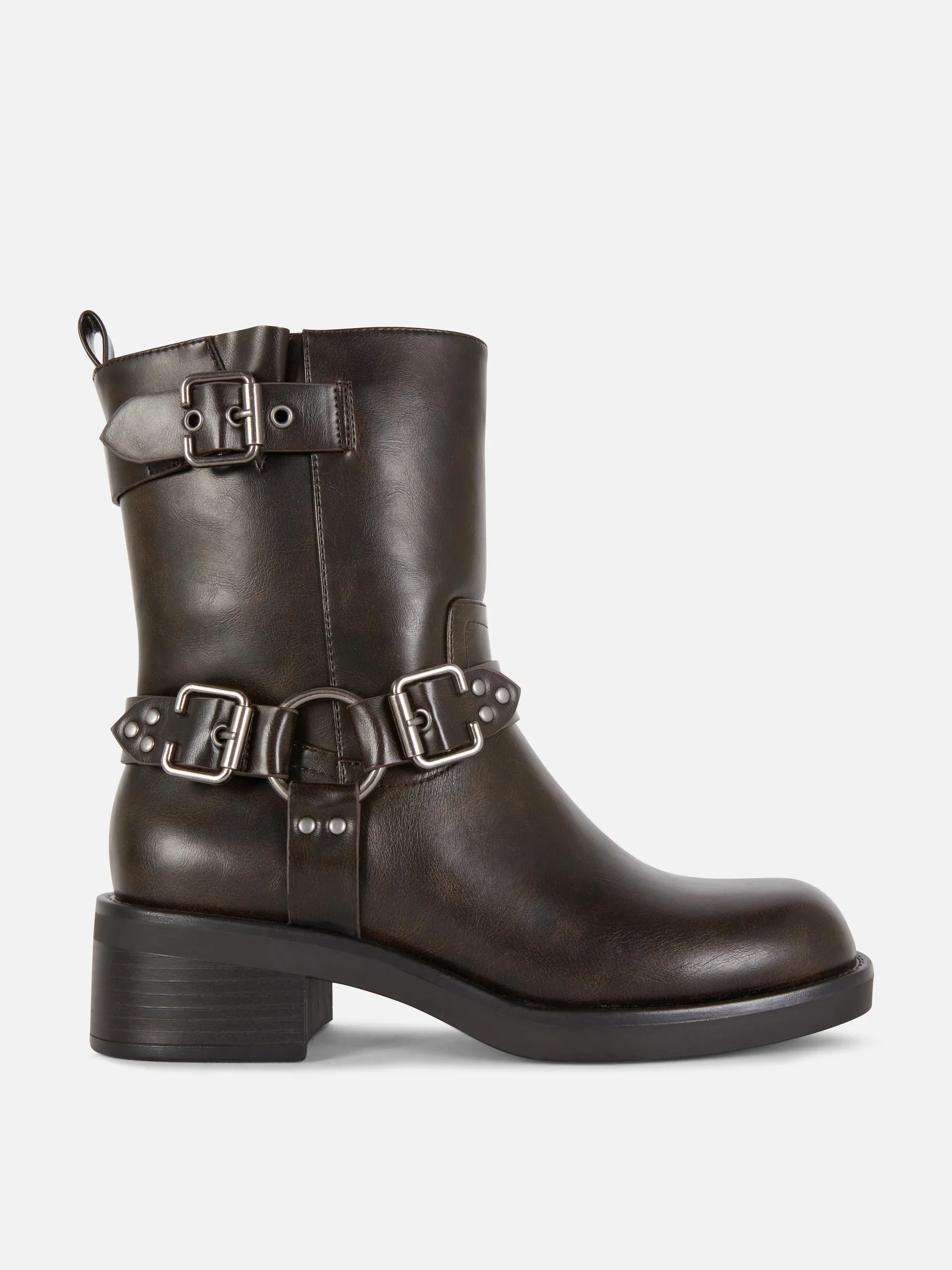 Faux Leather Biker Boots