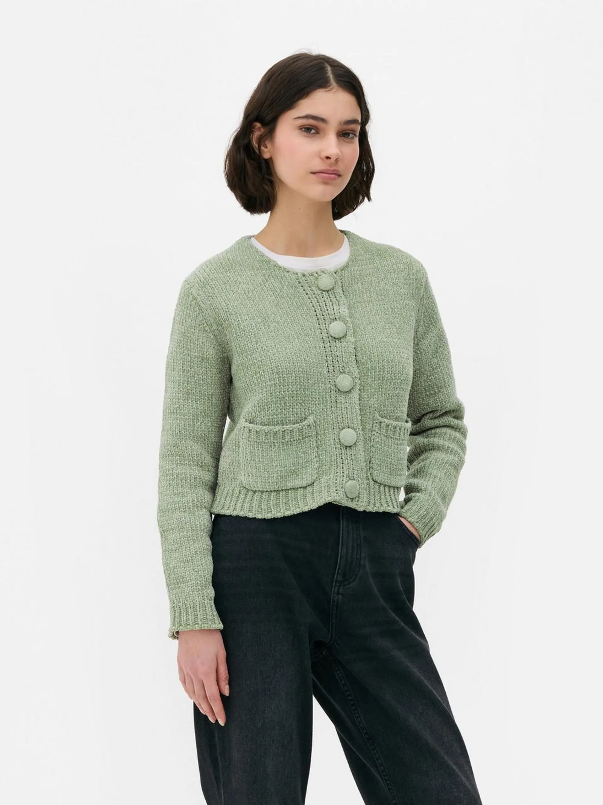 Chenille Crew Neck Cardigan