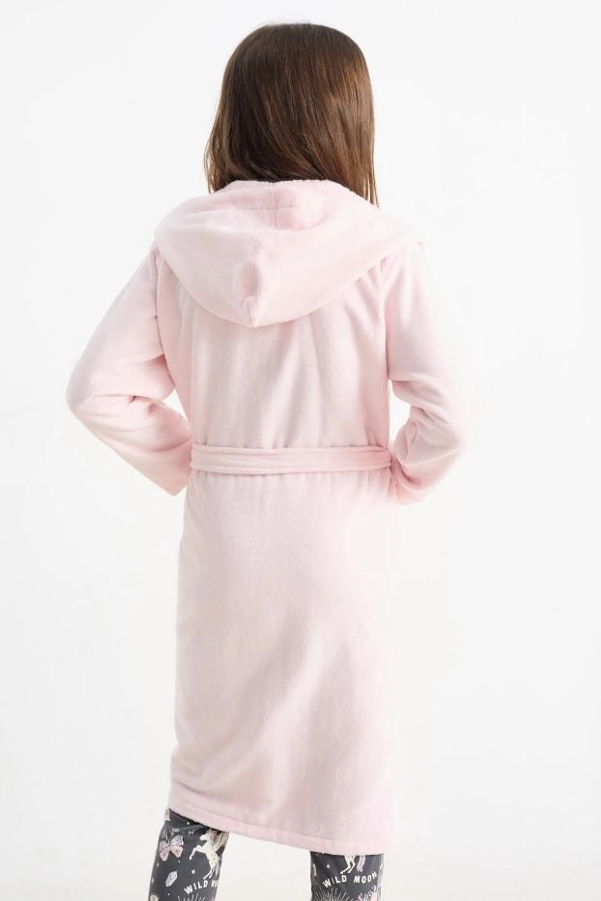 Terry cloth bathrobe with hood